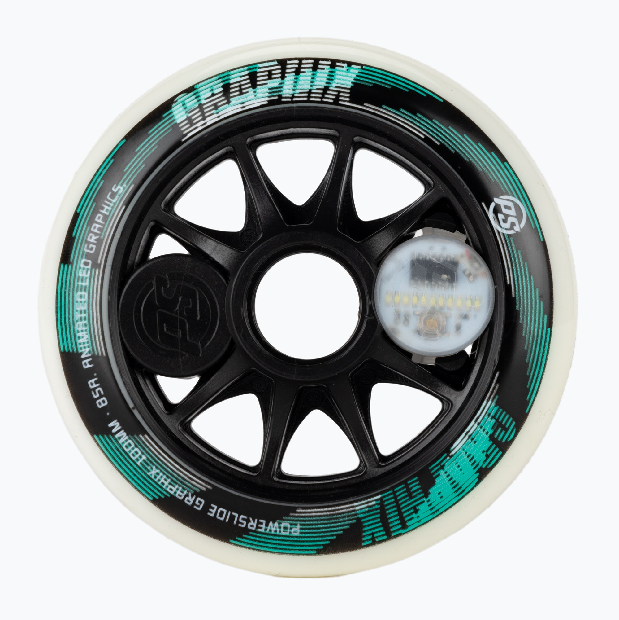 Powerslide Graphix LED Wheel 100 Right white/black rollerblade wheels (100 mm / 85A)