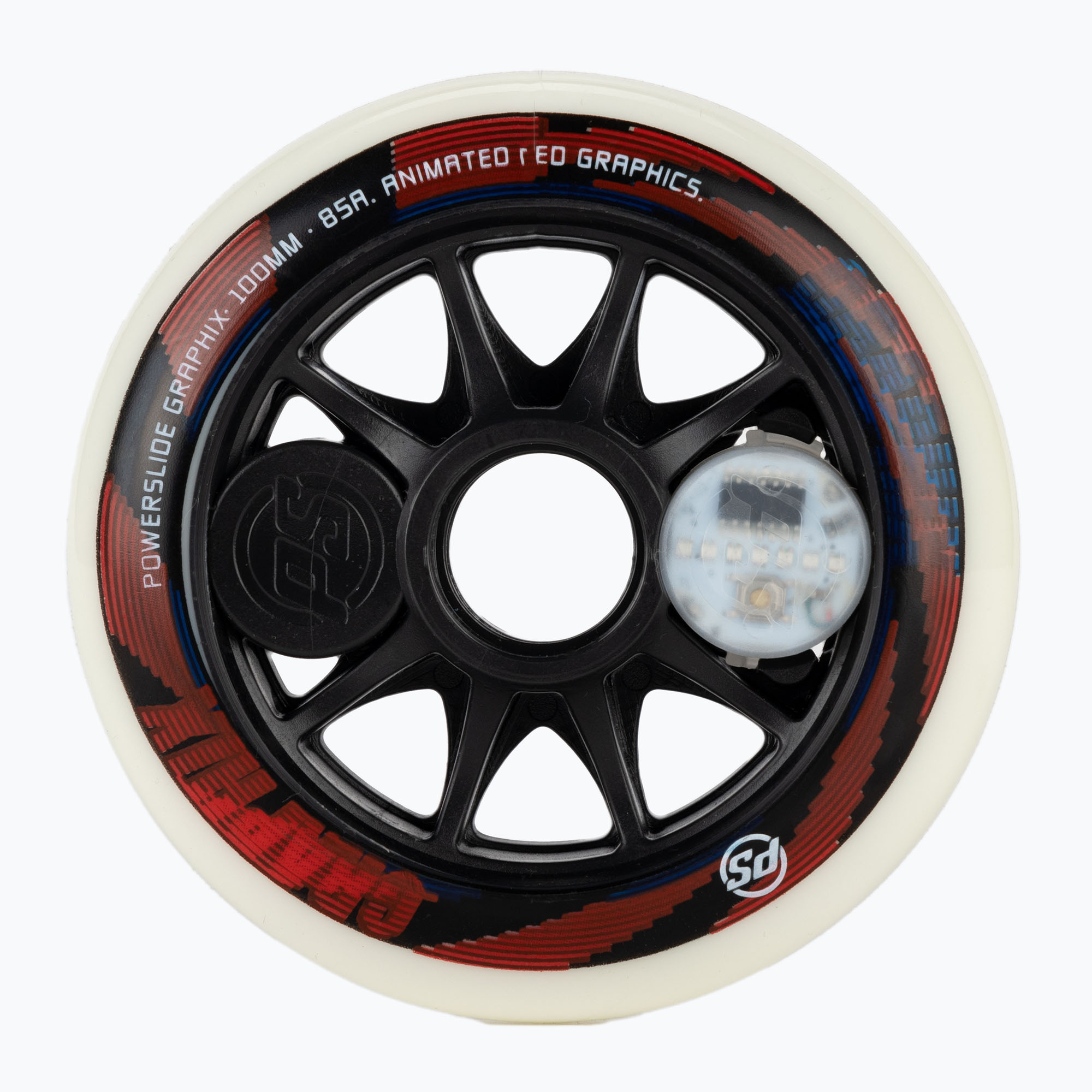 Powerslide Graphix Led Left rollerblade wheels white 905348 (100 mm / 85A)