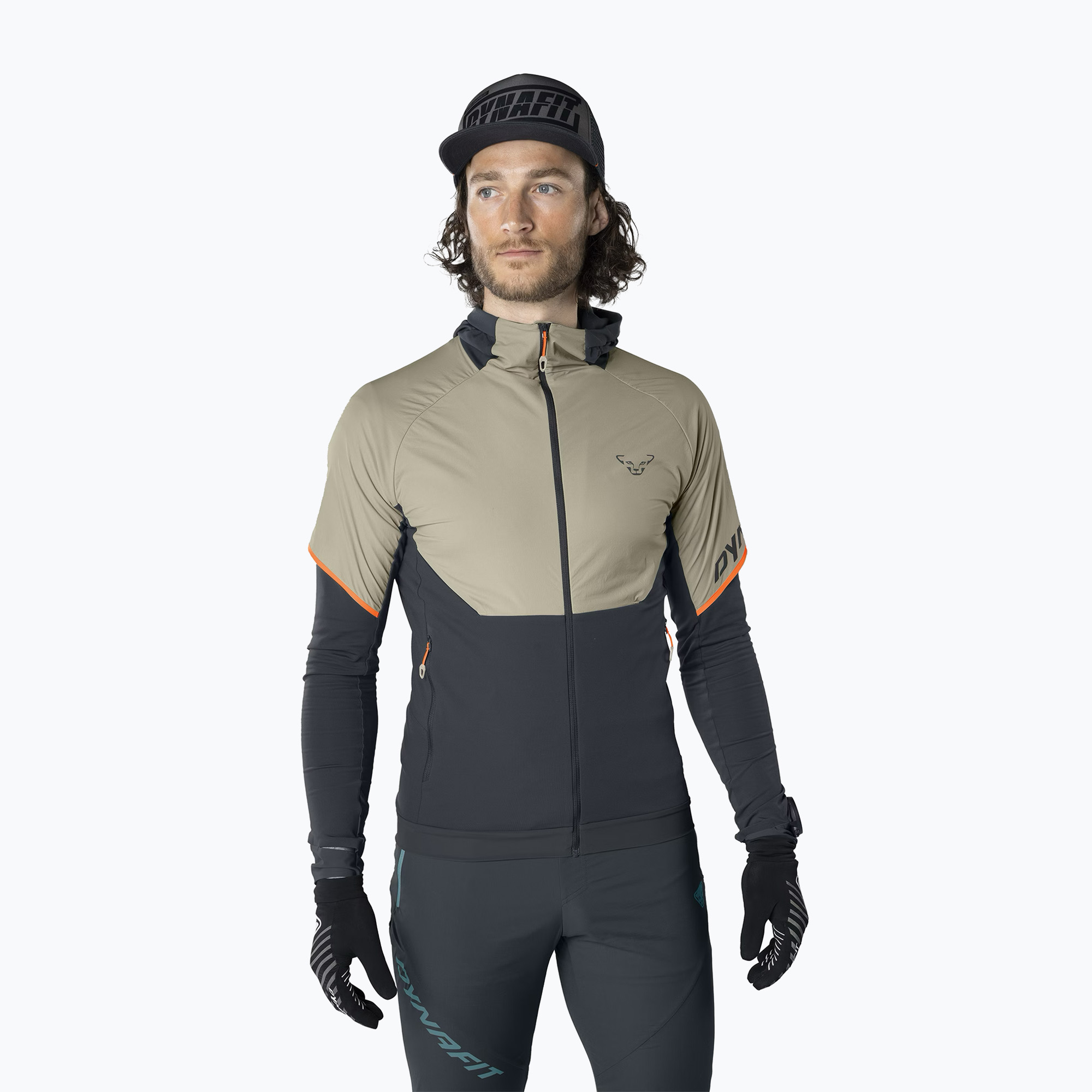 Men's DYNAFIT Alpine Hybrid rock khaki running jacket (L)