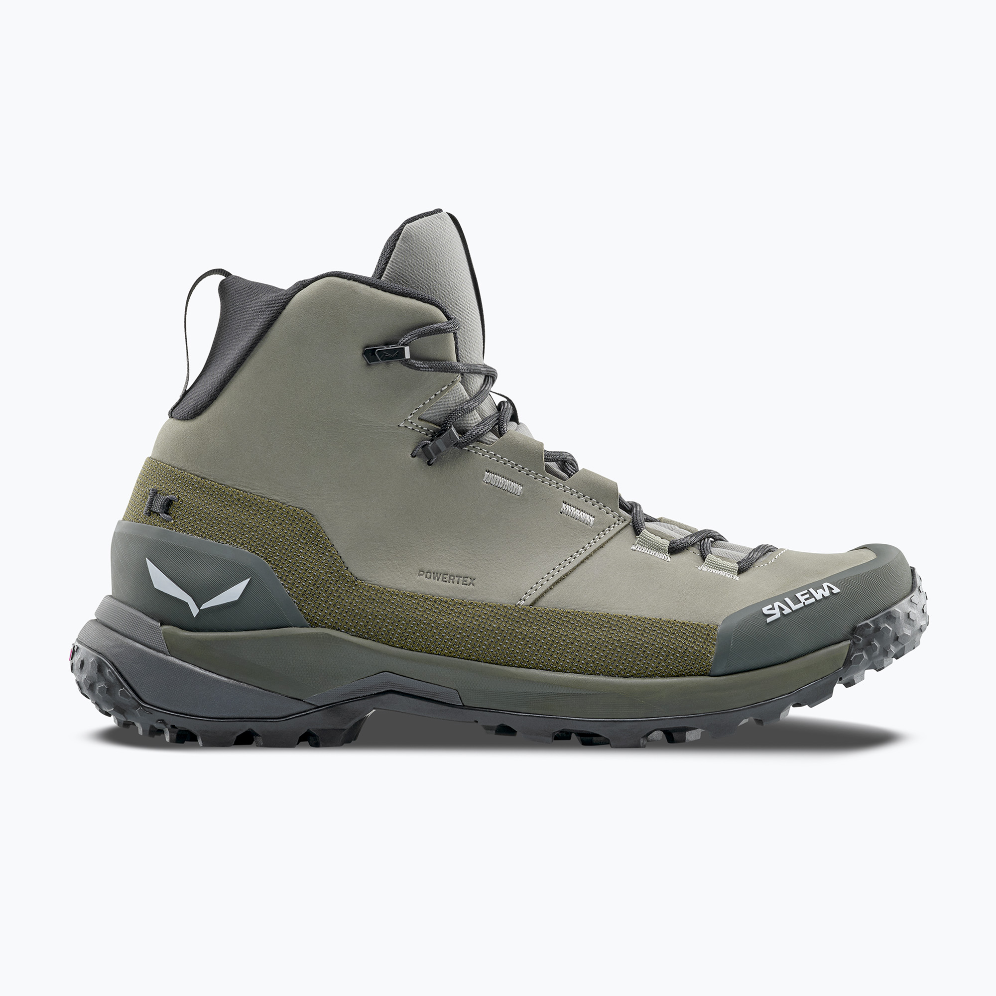 Salewa men's trekking boots Puez Leather Mid Ptx shadow / dark olive (45.5 EU)