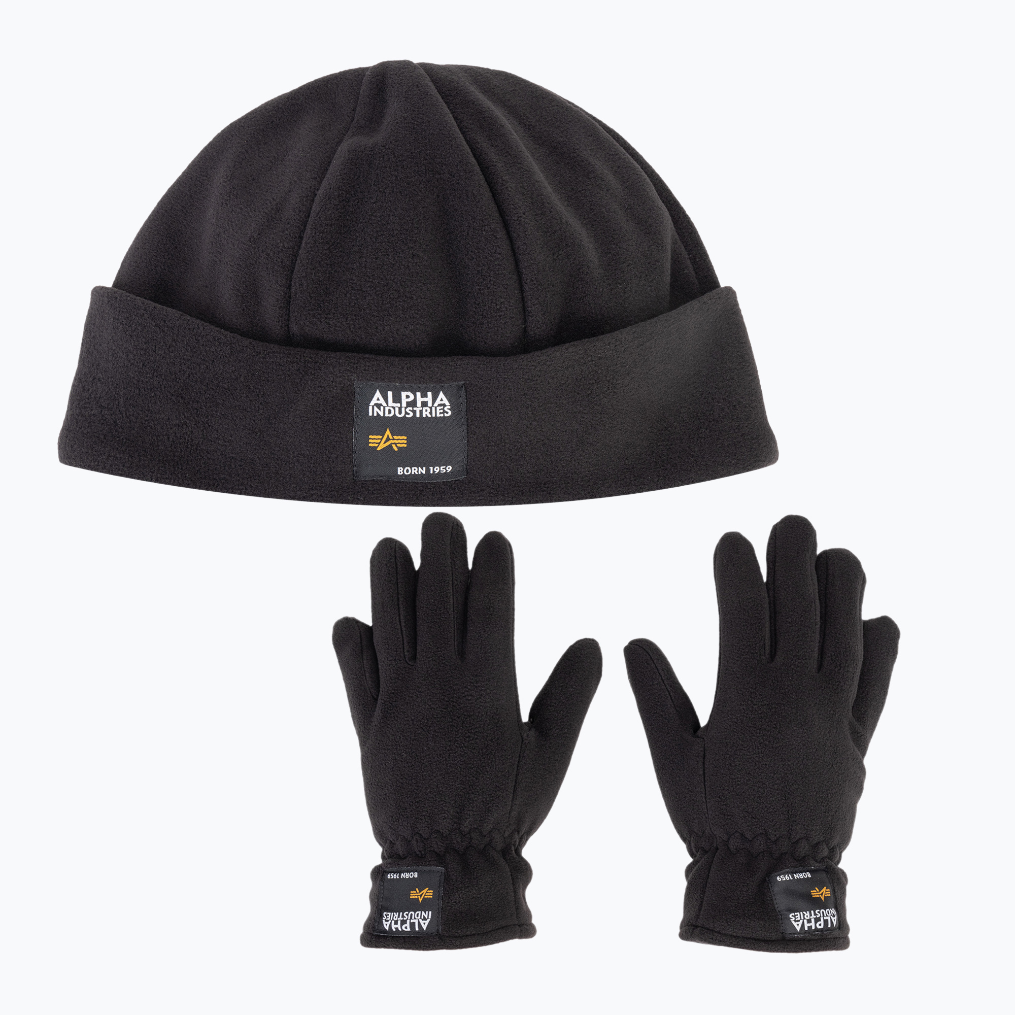 Alpha Industries Label Fleece set cap + gloves black (L-XL)