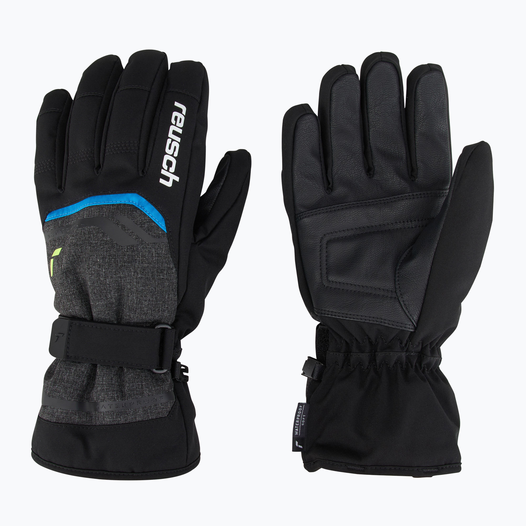 Reusch Outset R-Tex XT black melange/safety yellow/brilliant blue ski gloves (8.5)