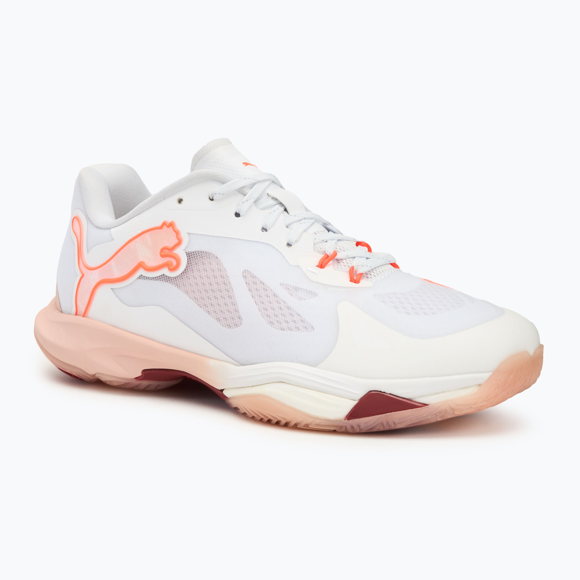 Women's handball shoes PUMA Vantage Nitro W+ puma white/ glowing red/ rose wuartz/ dark crimson