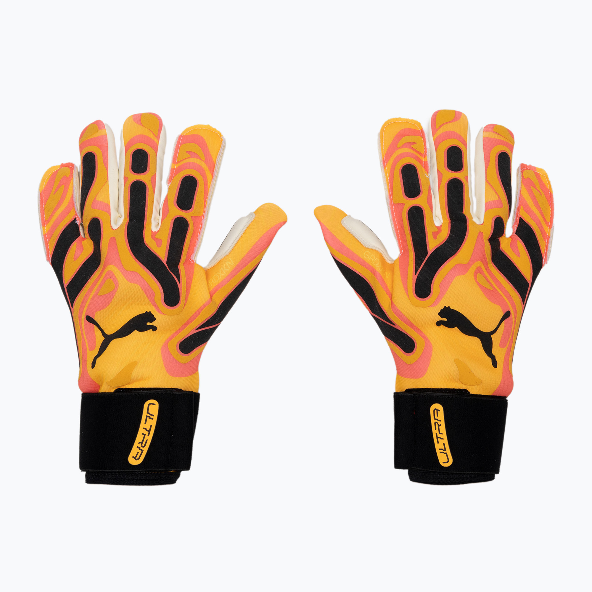 PUMA Ultra Ultimate Hybrid sunset glow/sun stream/puma black goalkeeper gloves (8.5)
