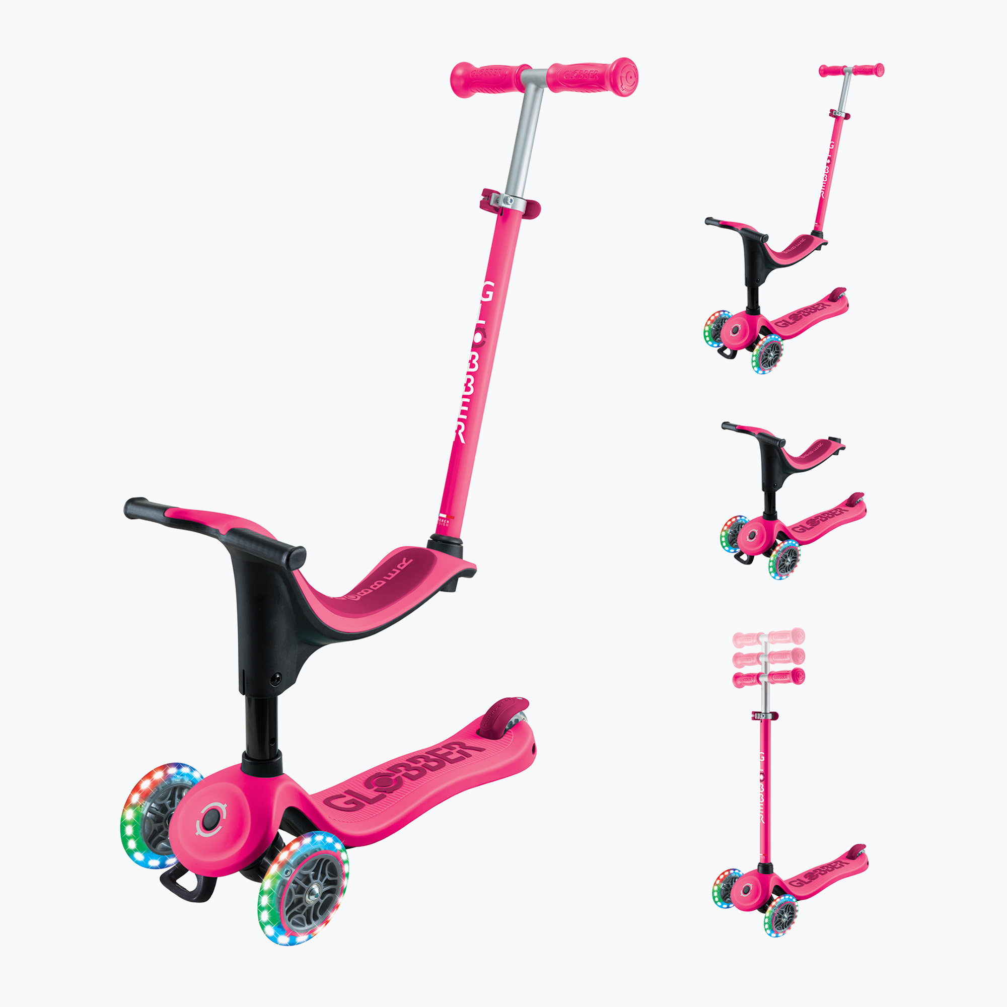 Globber Go.Up Sporty Lights fuchsia children's tricycle scooter