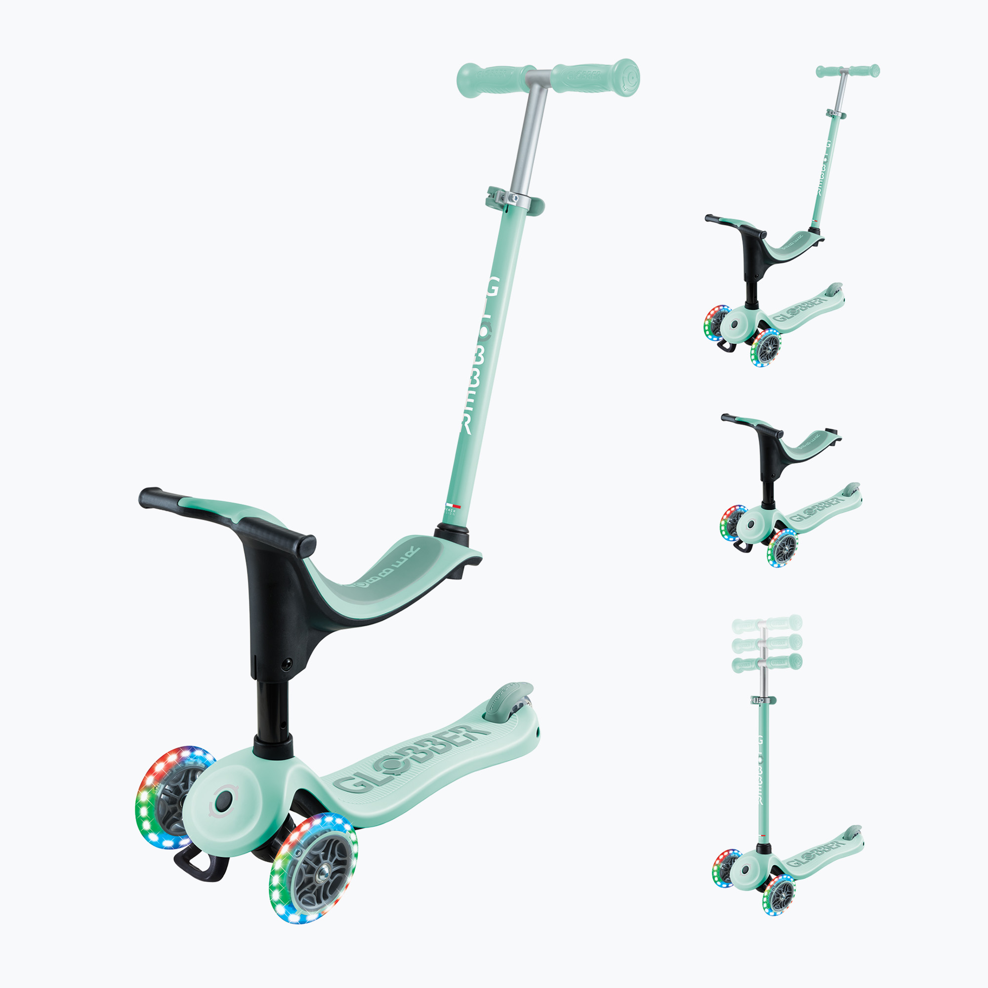 Globber Go.Up Sporty Lights mint children's tricycle scooter