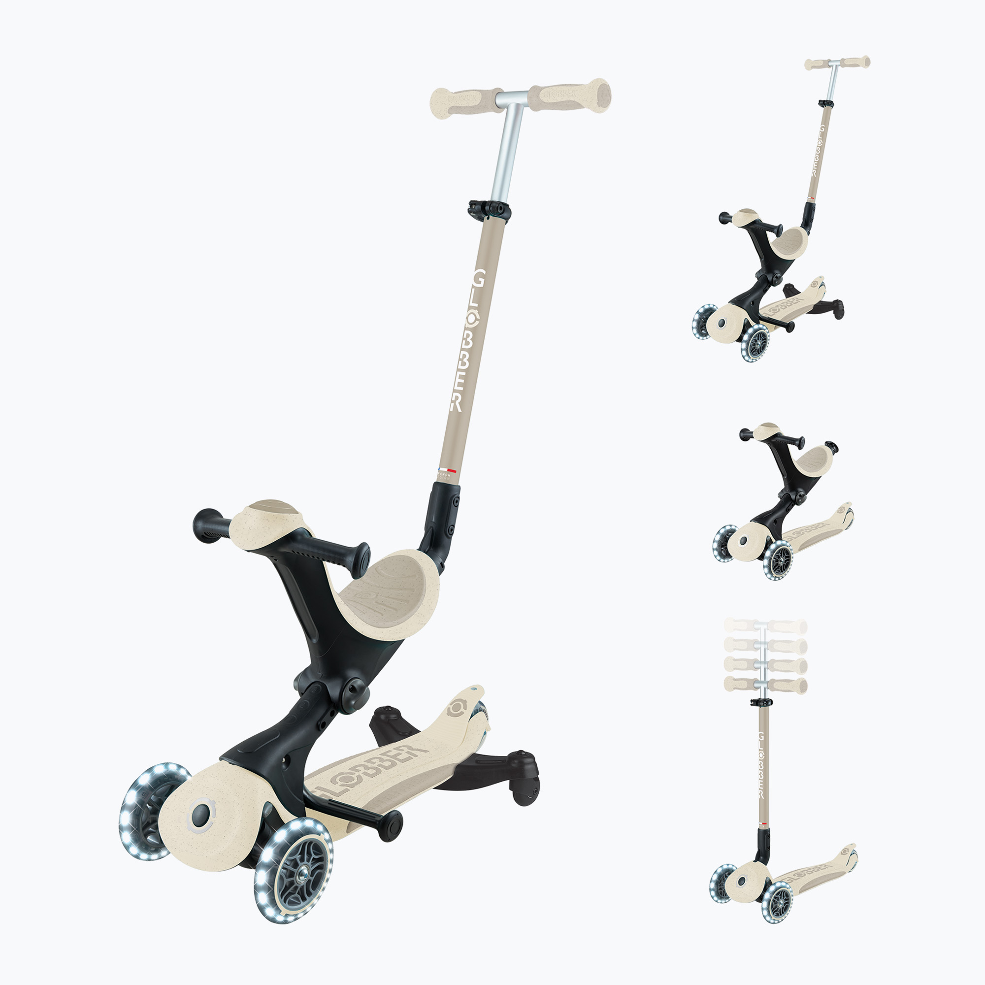 Globber Go.Up Deluxe Lights Ecologic 360 coconut children's tricycle scooter