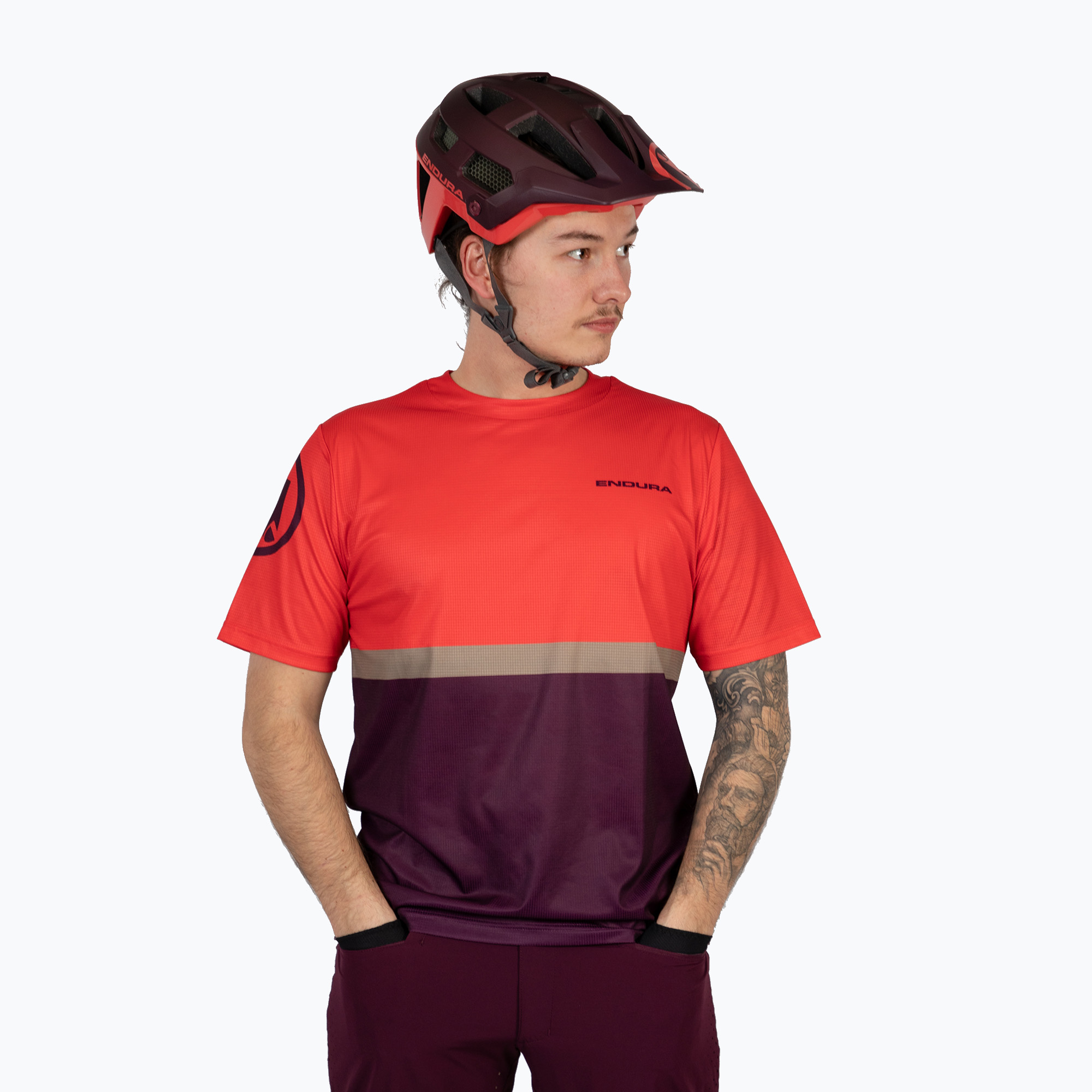 Men's Endura Singletrack II Core aubergine cycling jersey (L)