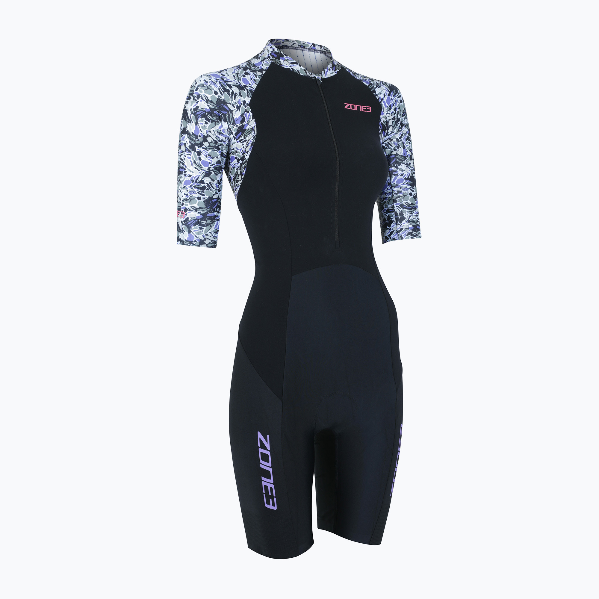 Women's triathlon suit ZONE3 Lava Short Sleeve Trisuit white/gravel (S)