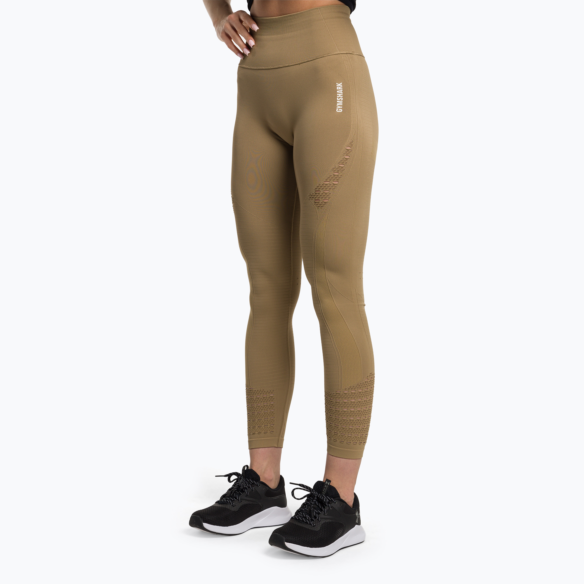 Women's training leggings Gymshark Energy Seamless biscotti brown/white (XS)