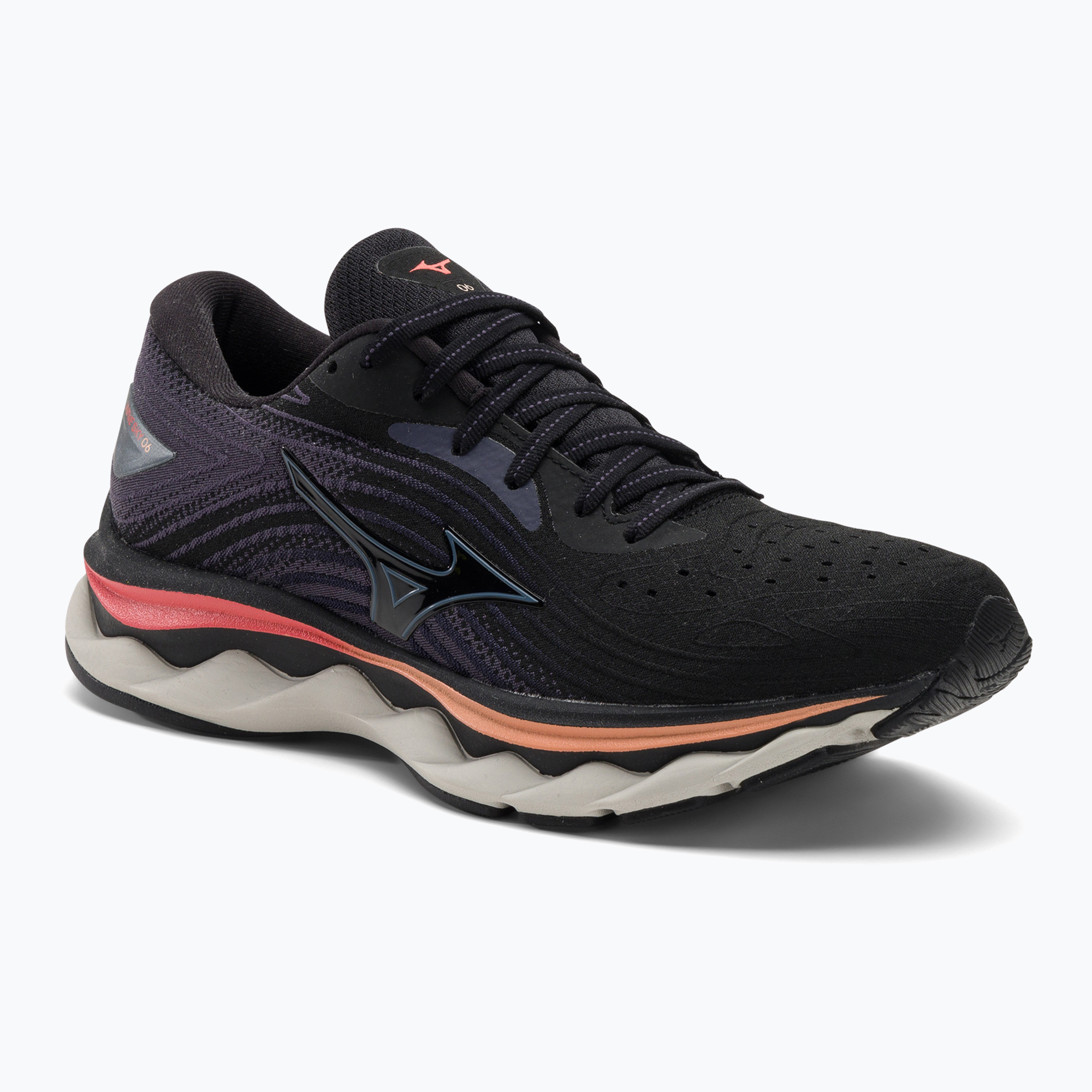 Women's running shoes Mizuno Wave Sky 6 black/quicksilver/hot coral (37 EU)