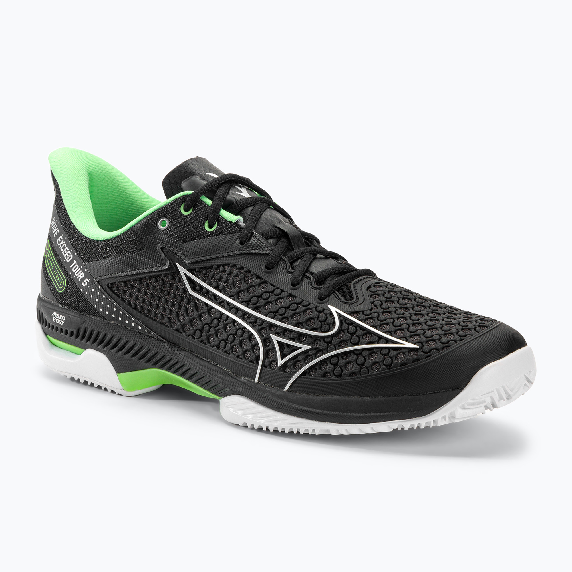Men's tennis shoes Mizuno Wave Exceed Tour 5 CC black / silver / techno green (42.5 EU)