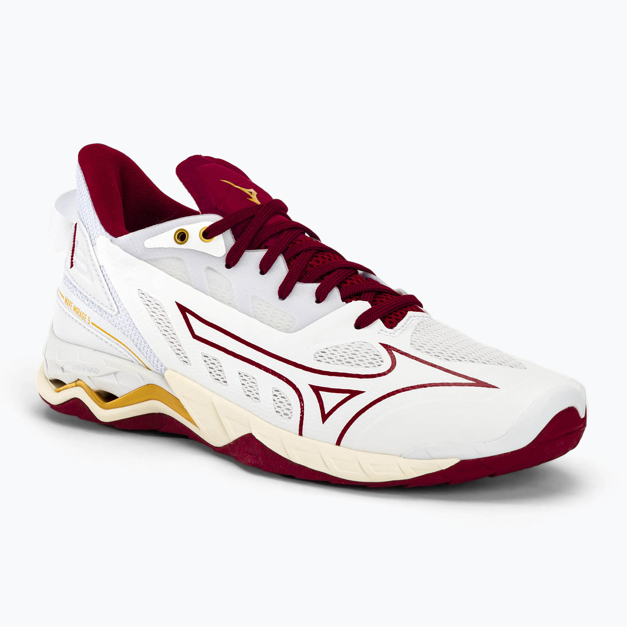 Women's handball shoes Mizuno Wave Mirage 5 white/cabernet/mp gold (37 EU)