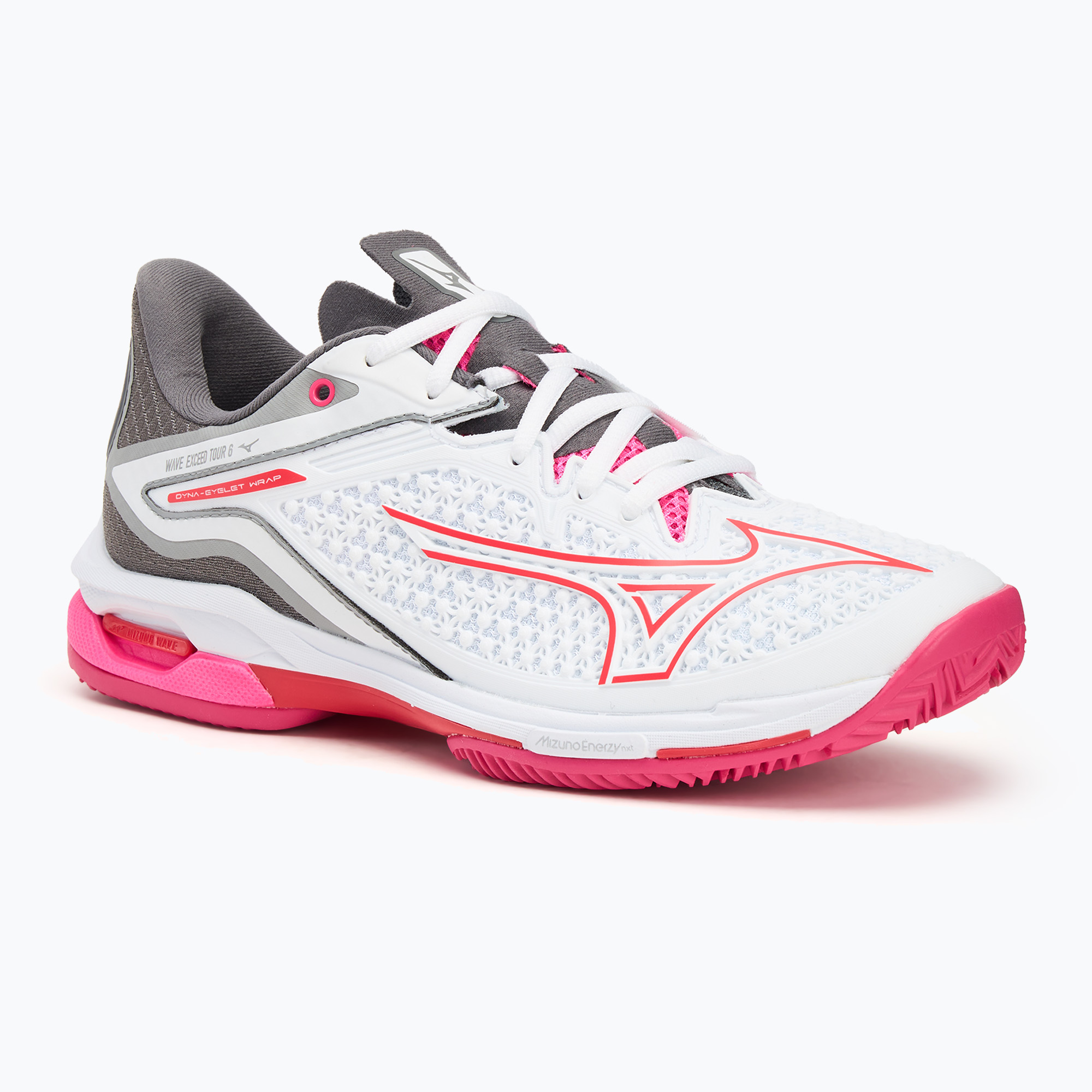 Women's tennis shoes Mizuno Wave Exceed Tour 6 CC white/radiant red/quiet shade (38.5 EU)