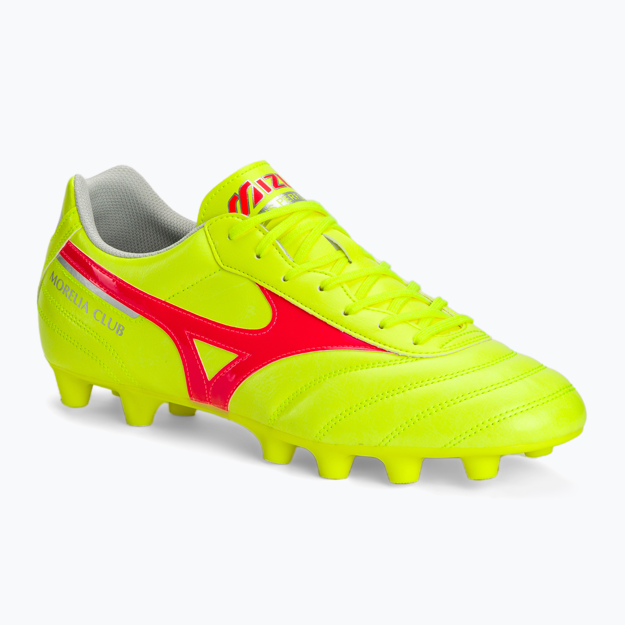 Mizuno Morelia II Club MD safety yellow/fiery coral 2/galaxy silver men's football boots (40.5 EU)