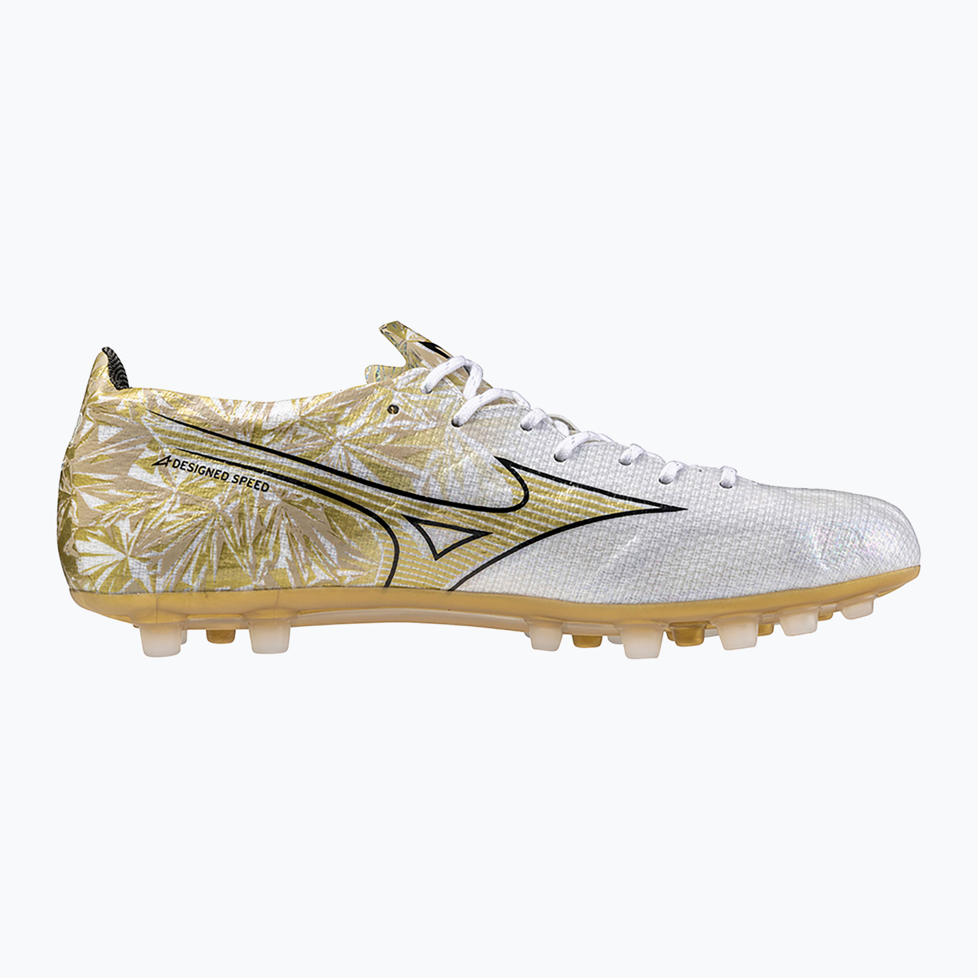Men's football boots Mizuno Alpha Japan AG white/ge gold/black (44 EU)