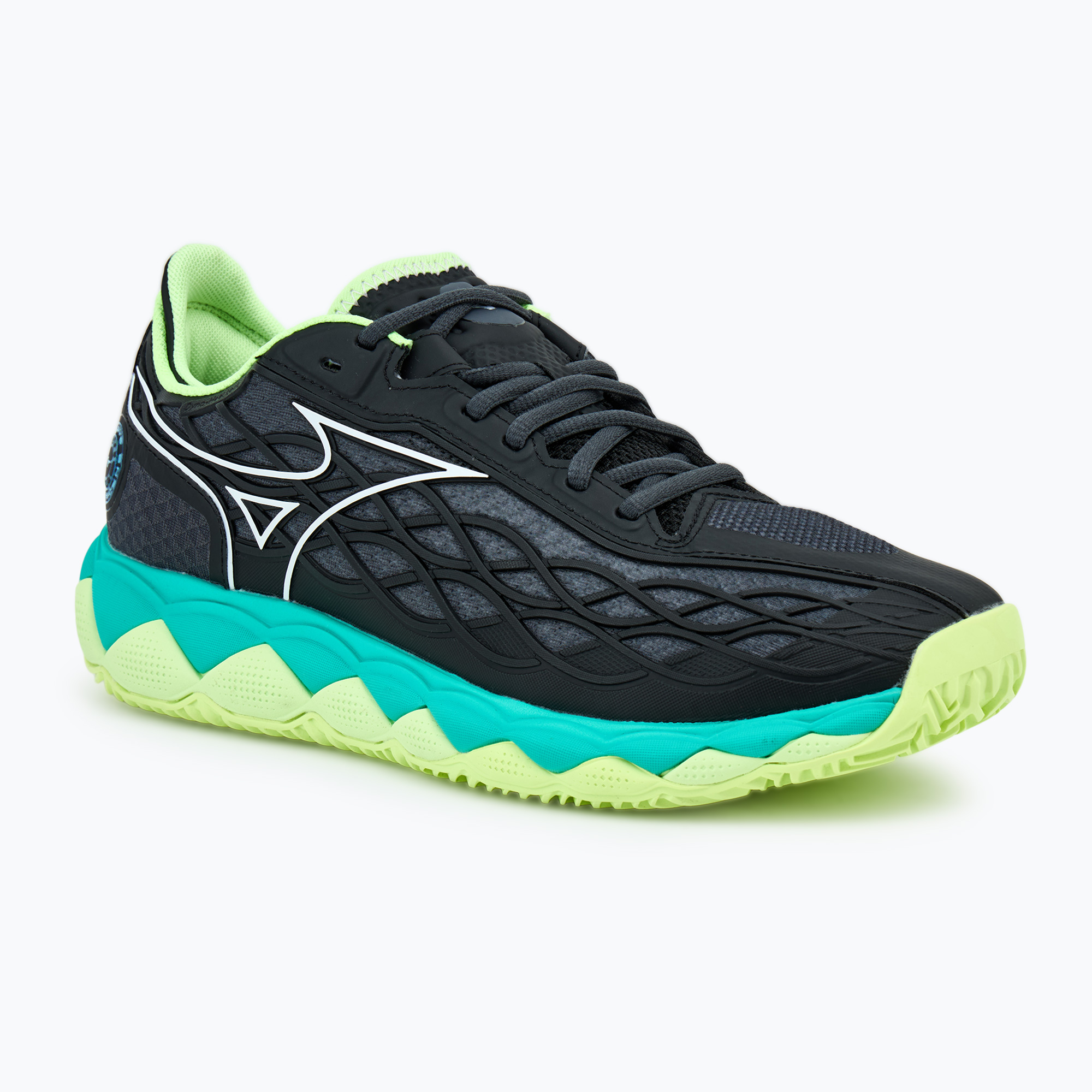 Men's tennis shoes Mizuno Wave Enforce Tour CC black/white/mizuno neo lime (44 EU)