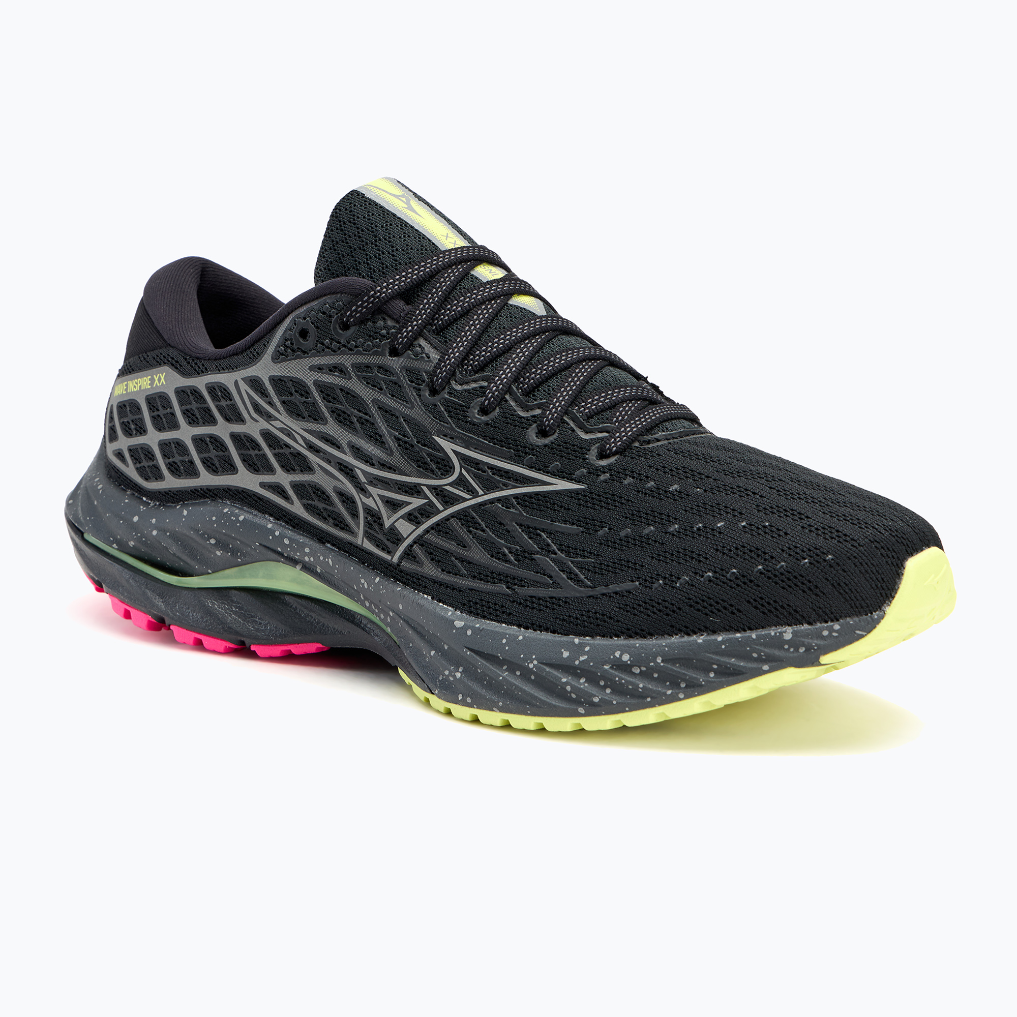 Men's running shoes Mizuno Wave Inspire 20 black/silver/sunny lime (42 EU)