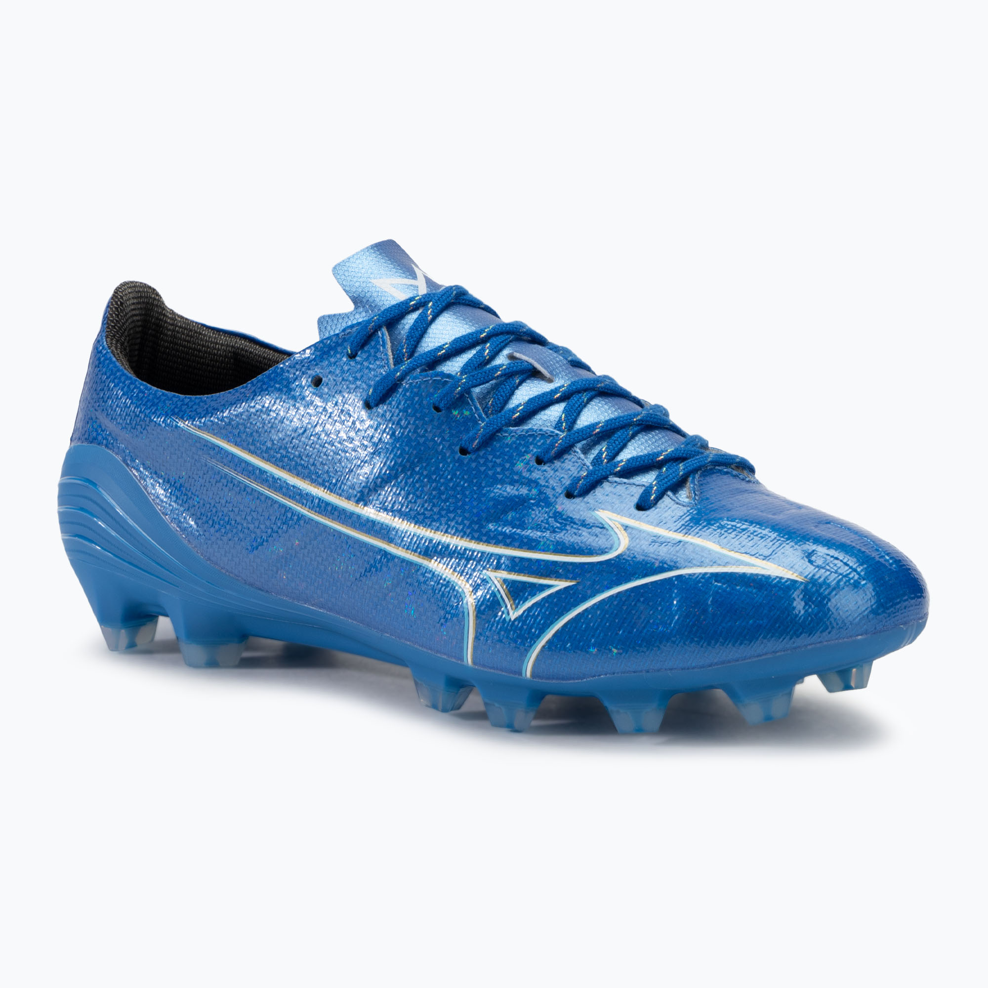 Men's football boots Mizuno α Pro FG white/laser blue/gold (41 EU)