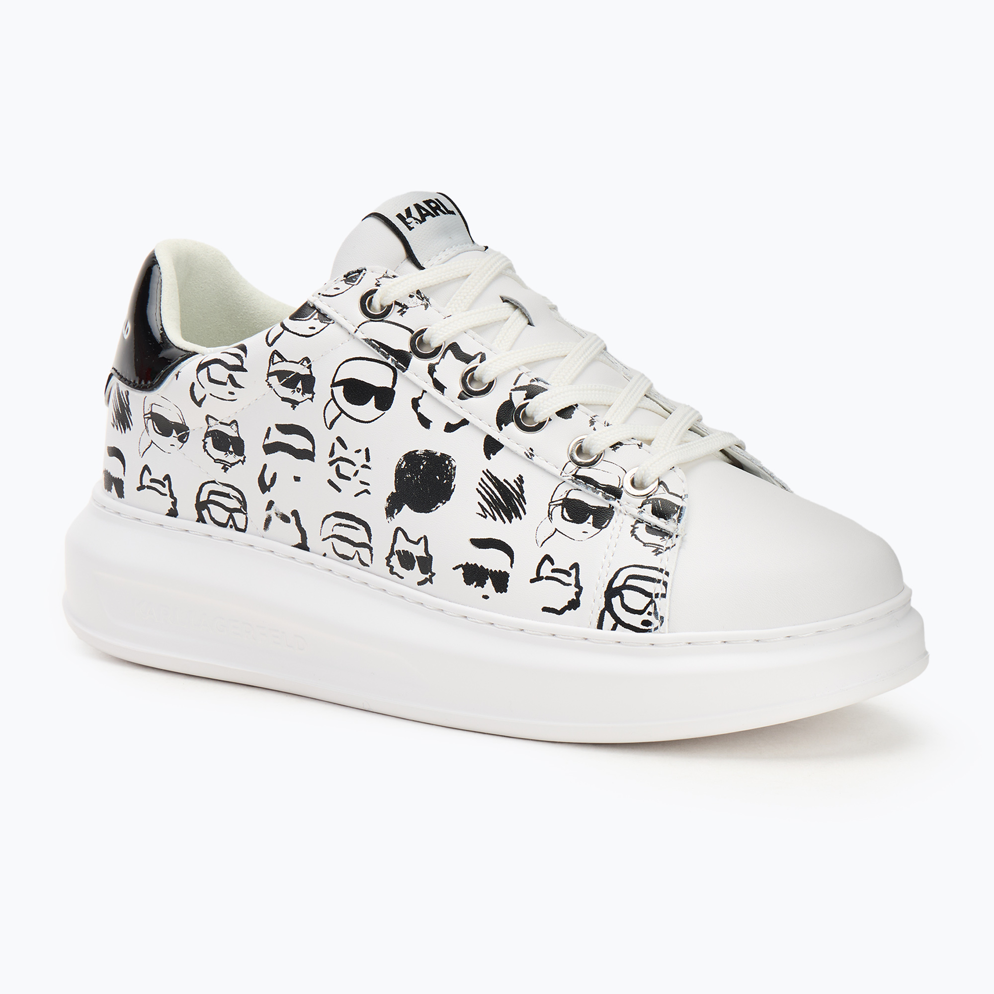 KARL LAGERFELD women's Kapri Twin Nft Graffiti white leather w/black shoes (36 EU)