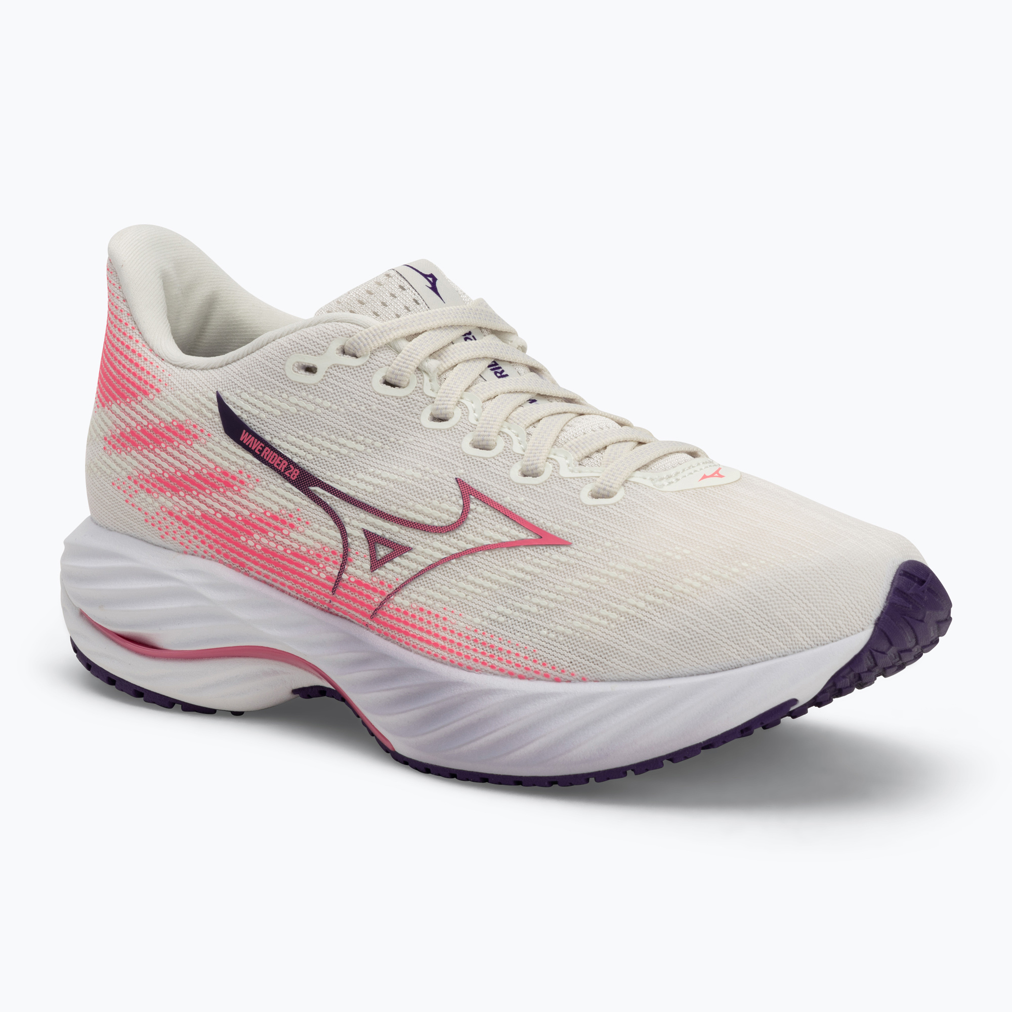 Women's running shoes Mizuno Wave Rider 28 snow white/camellia rose/vintage indigo (40.5 EU)