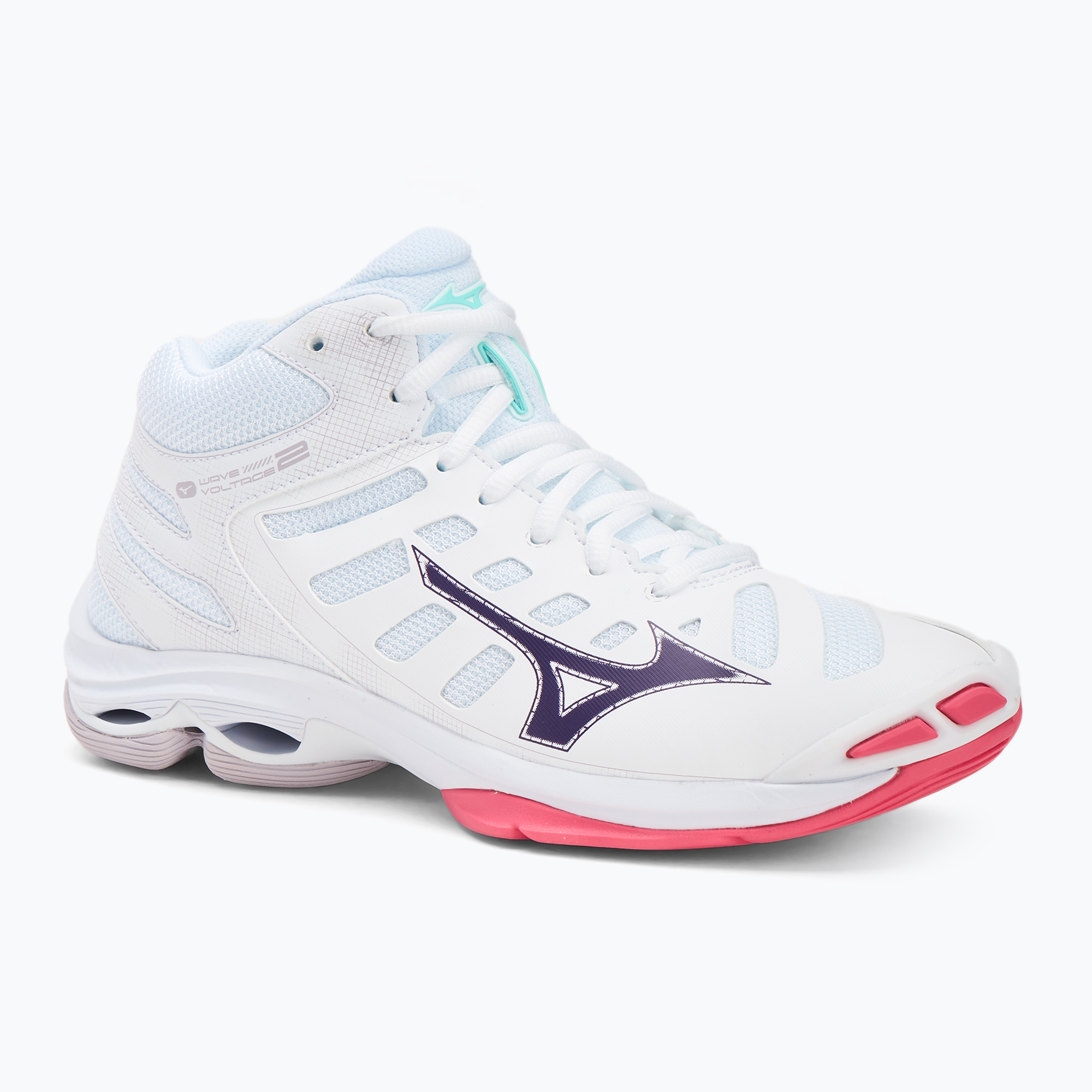 Women's volleyball shoes Mizuno Wave Voltage 2 Mid white/violet indigo/camellia rose (38.5 EU)