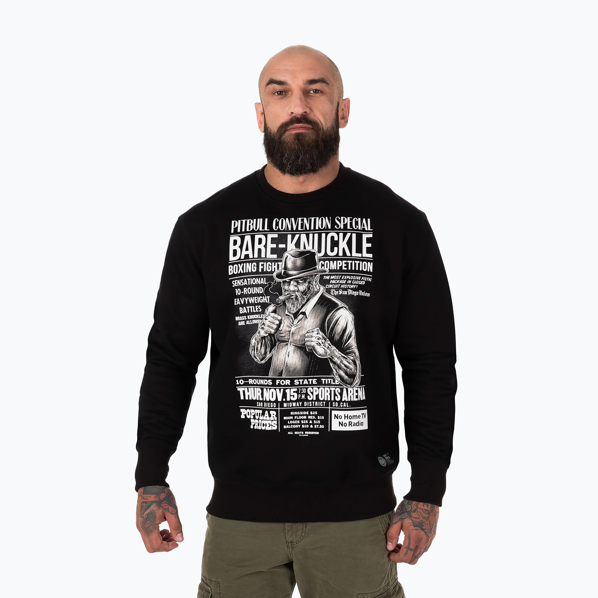 Pitbull West Coast men's Bare Knuckle Crewneck sweatshirt black (S)