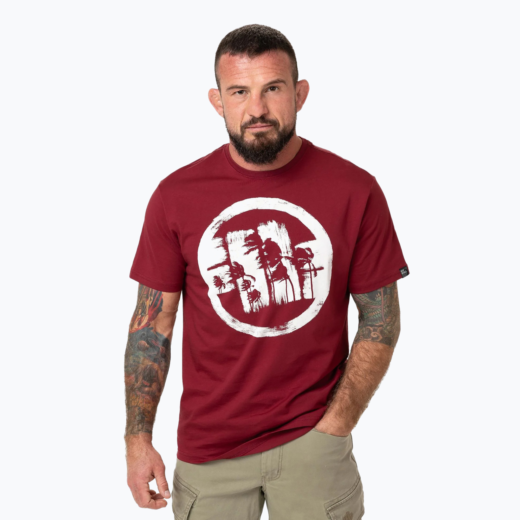 Men's Pitbull Logo Palms t-shirt burgundy (XXL)