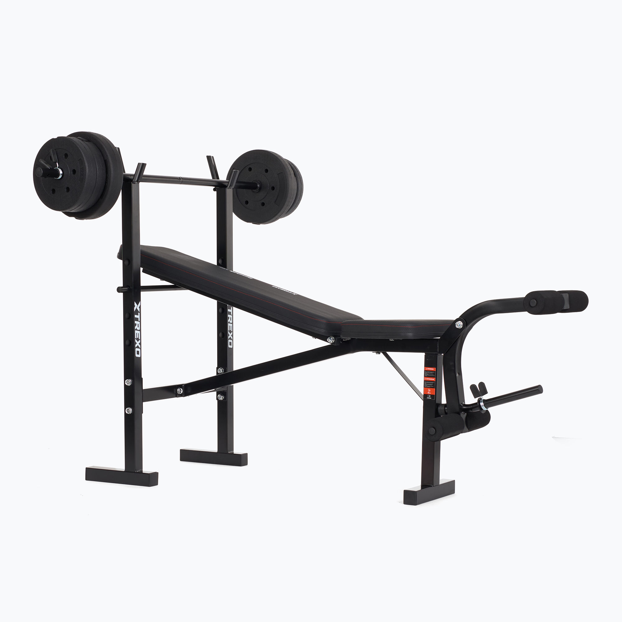 TREXO BenchFit Lite training bench with stand and barbell black
