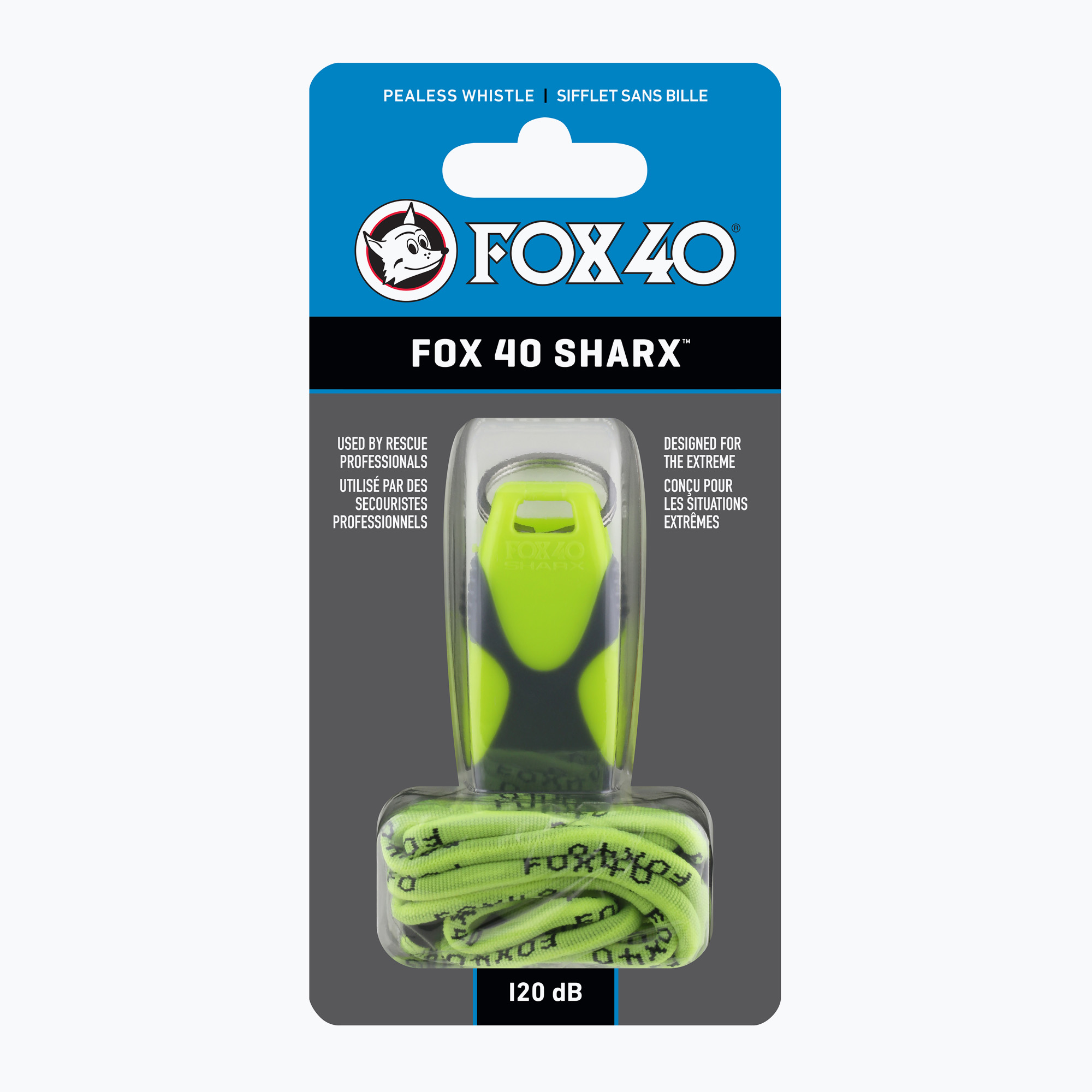 Fox 40 Sharx Safety neon/grey whistle with cord