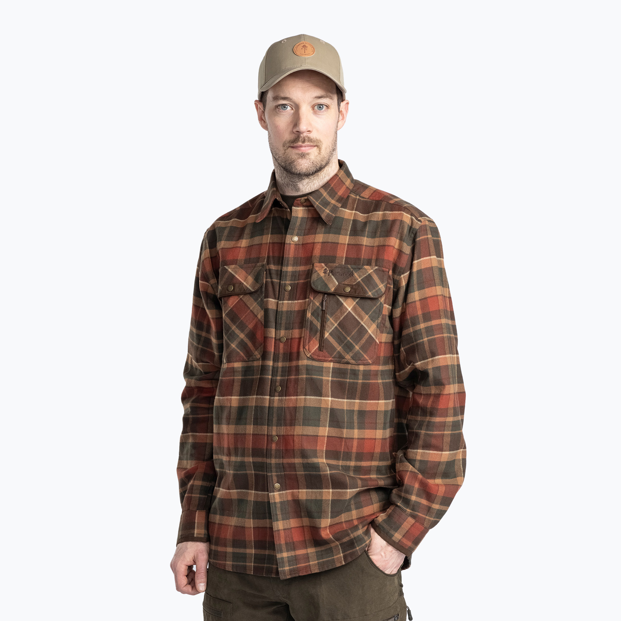 Men's Pinewood Prestwick Exclusive shirt d.green/terracotta (L)