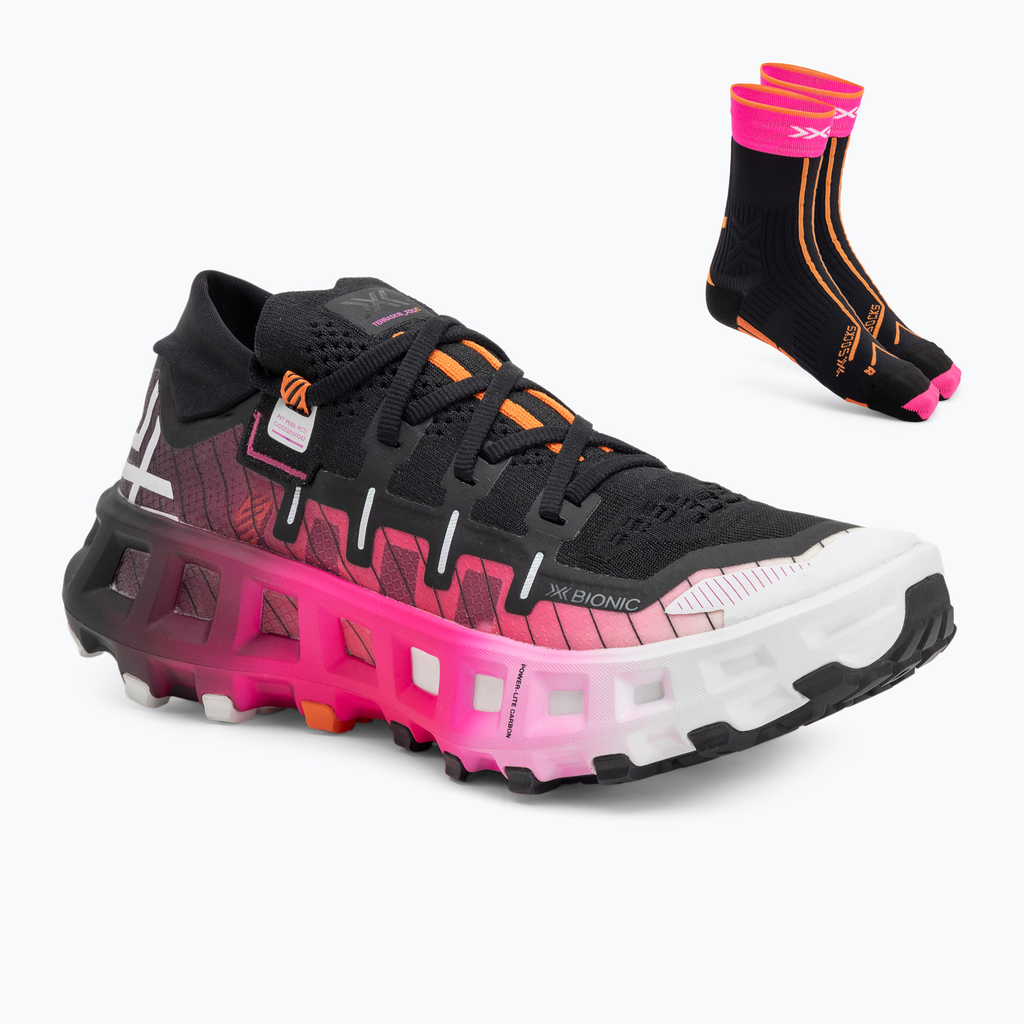 Running shoes X-Bionic Terraskin X00/C x black/x white/fluo pink shoes (46 EU)