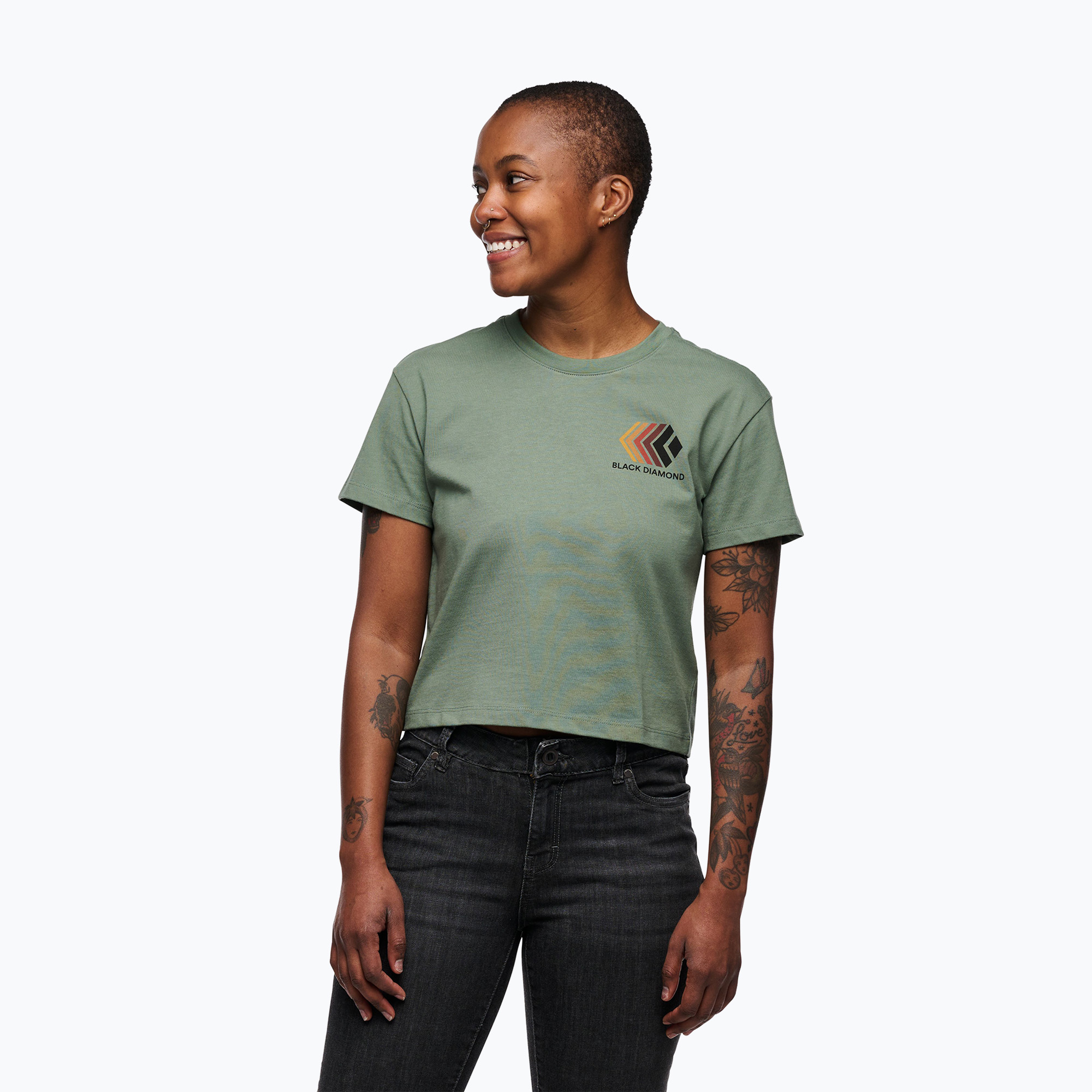 Women's Black Diamond Faded Crop laurel green T-shirt (L)