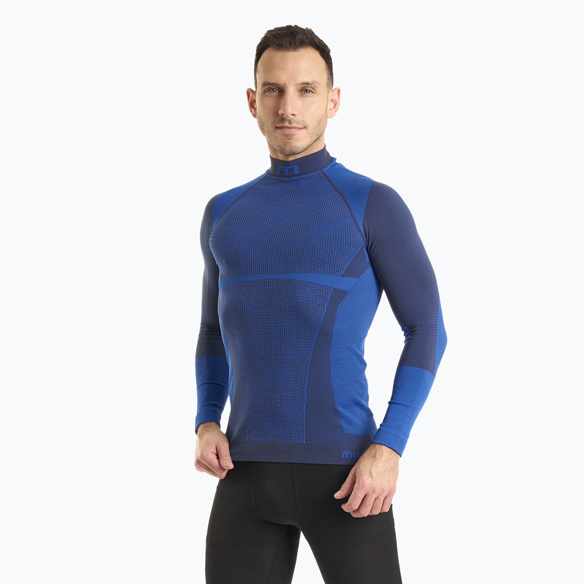 Men's Mico Warm Control Mock Neck thermal T-shirt blue IN01851 (I)