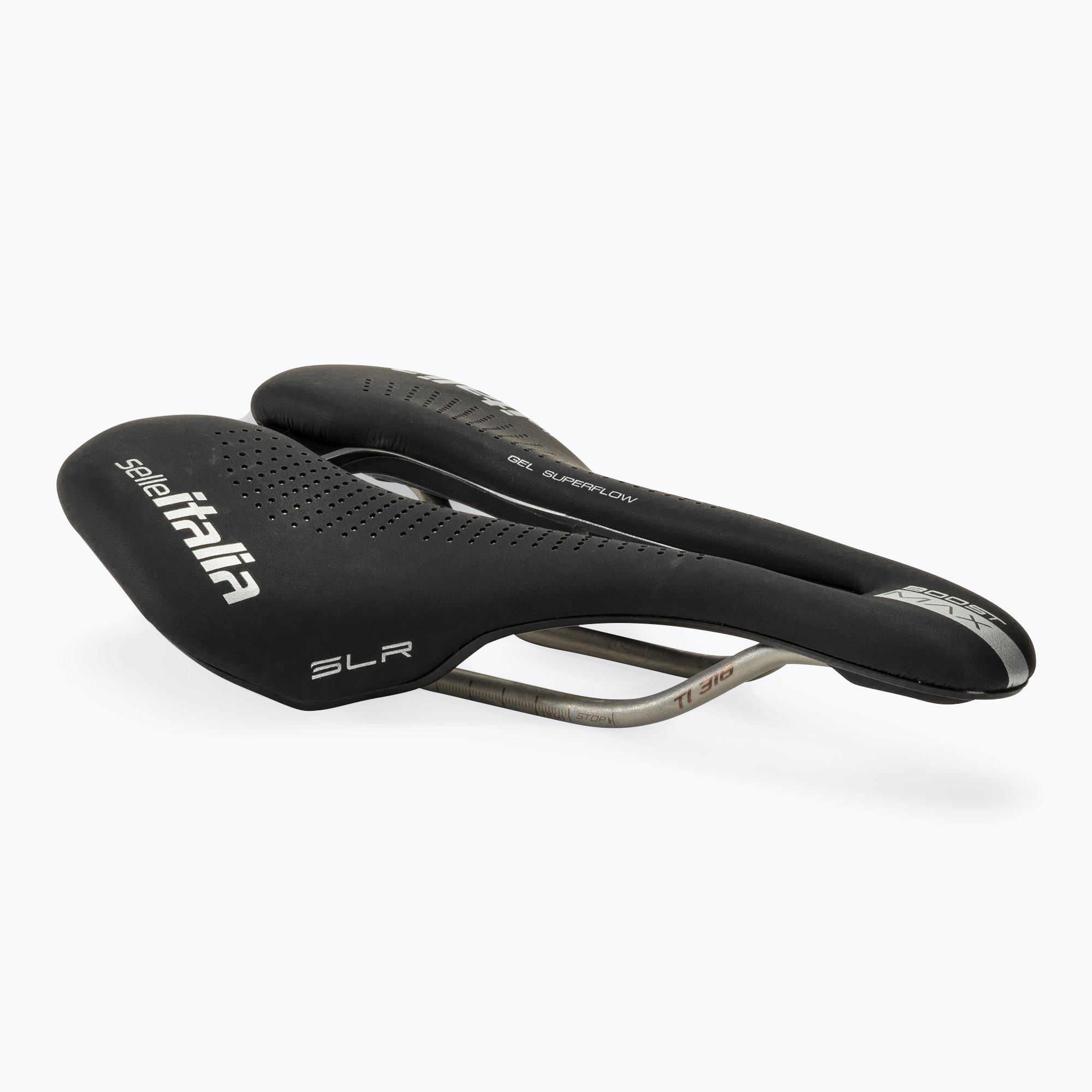 Selle Italia Max SLR Boost Gel Superflow bike saddle, TI 316 Rail, Fibra-Trek, Light Gel black (L3)