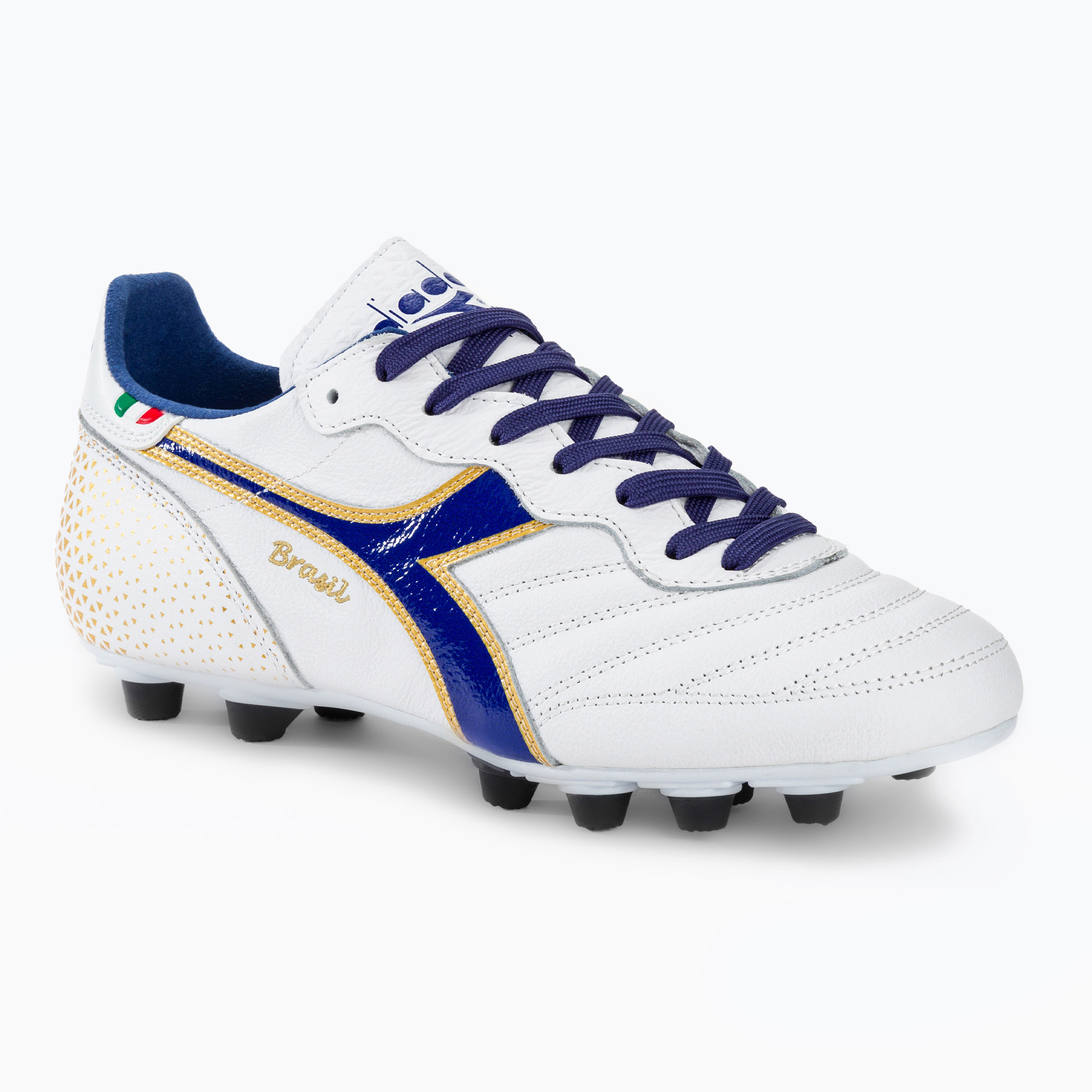 Men's football boots Diadora Brasil Italy OG GR LT+ MDPU white/blue/gold (42.5)