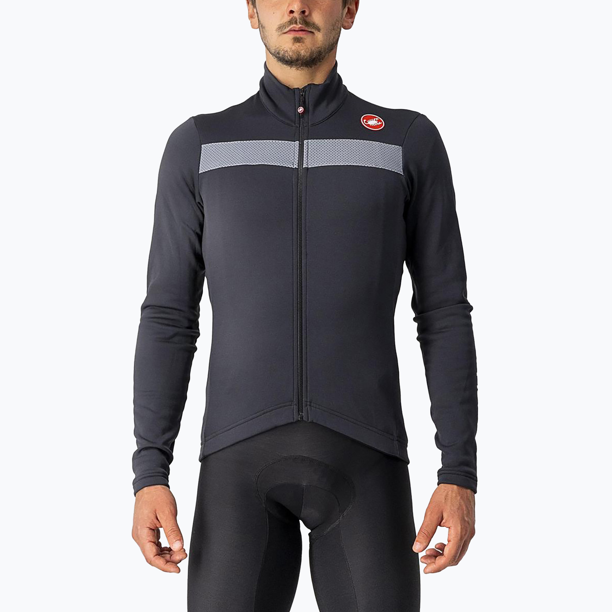 Men's Castelli Puro 3 FZ light black/silver reflex bicycle sweatshirt (M)