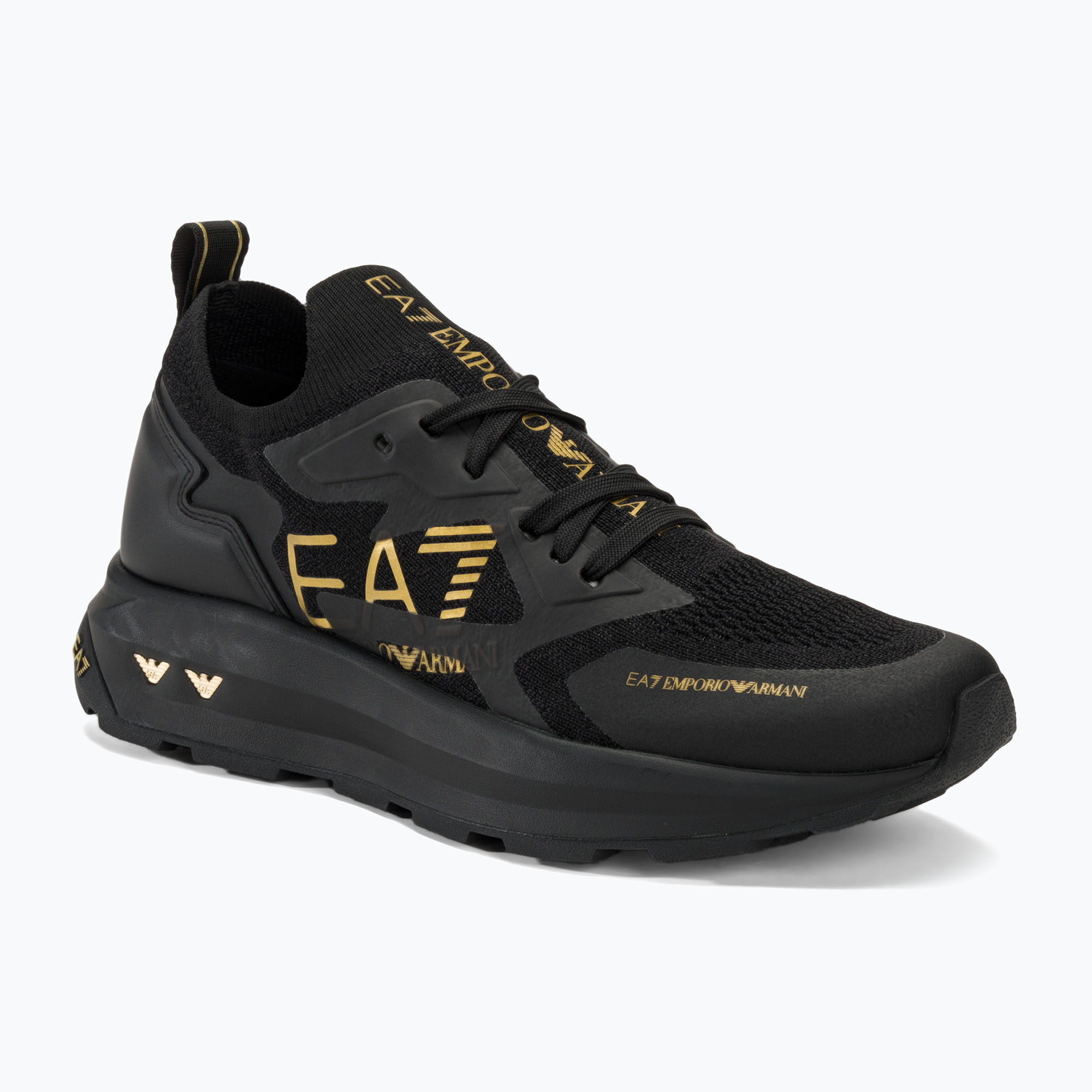 EA7 Emporio Armani Black & White Altura Knit triple black/gold shoes (40 2/3 EU)