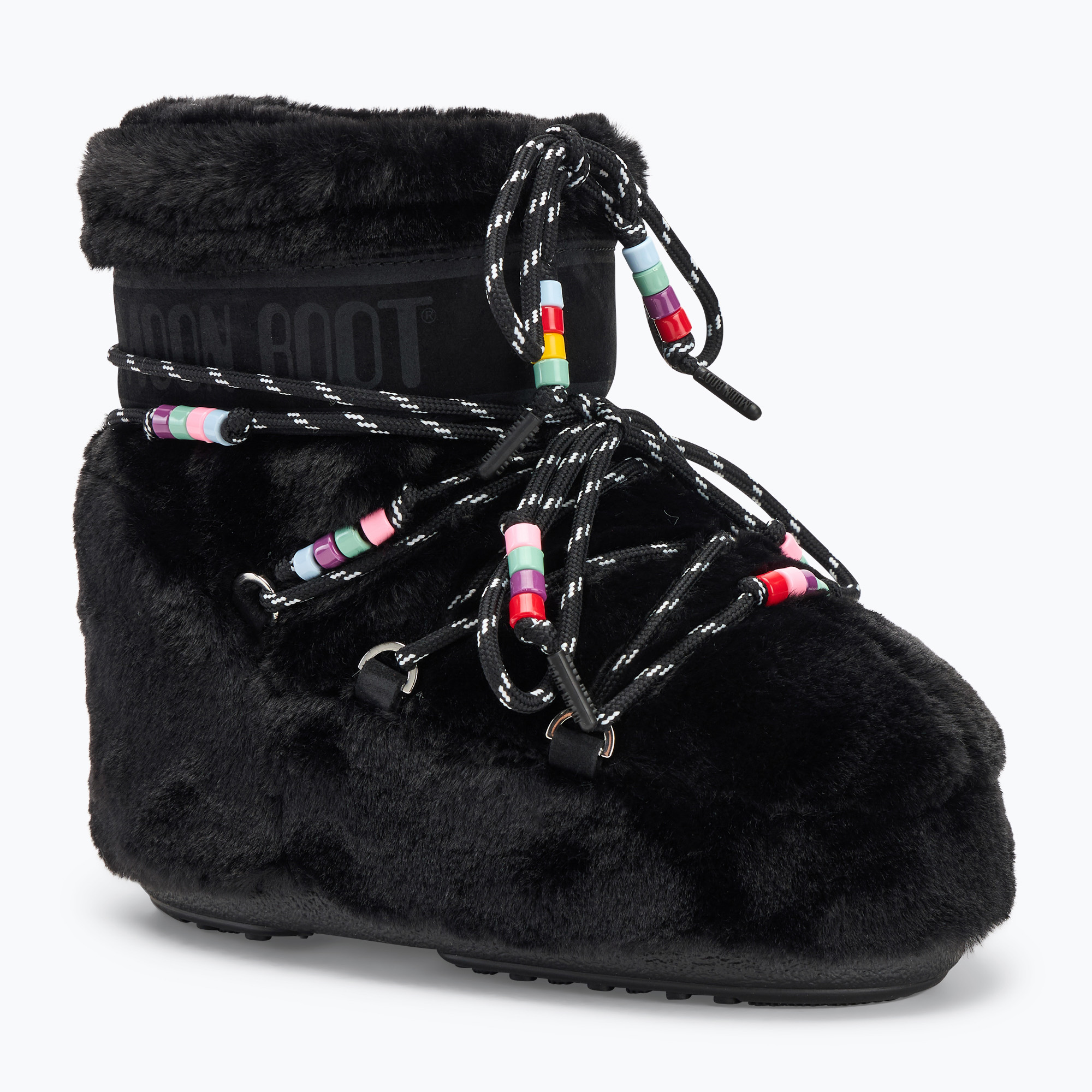 Women's snow boots Moon Boot Icon Low Faux Fur Beads black