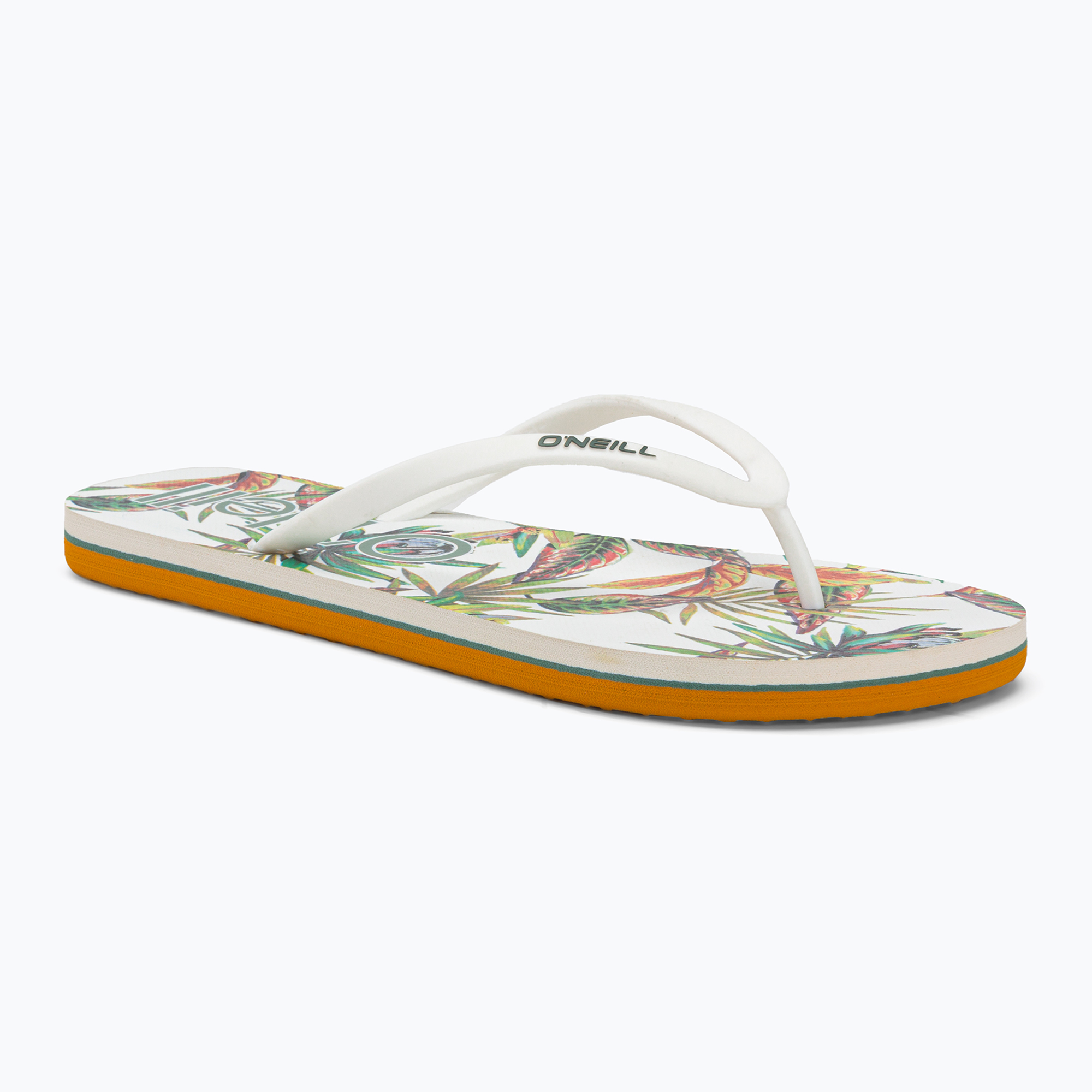 Women's O'Neill Profile Graphic white tropical flower flip flops