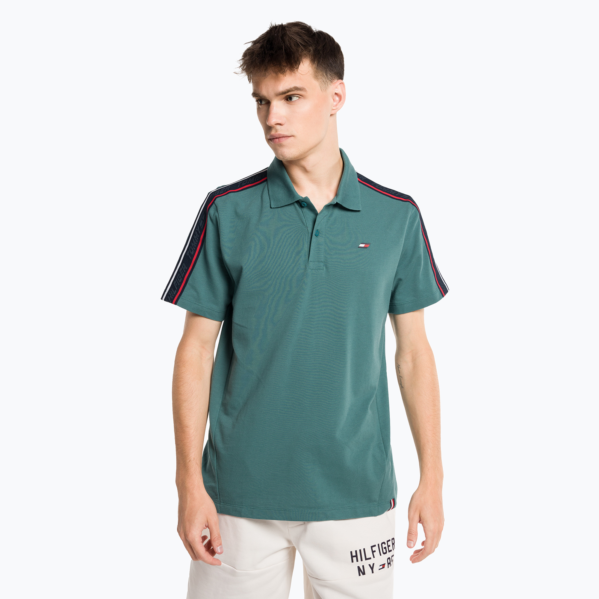 Tommy Hilfiger men's training shirt Textured Tape Polo green (L)
