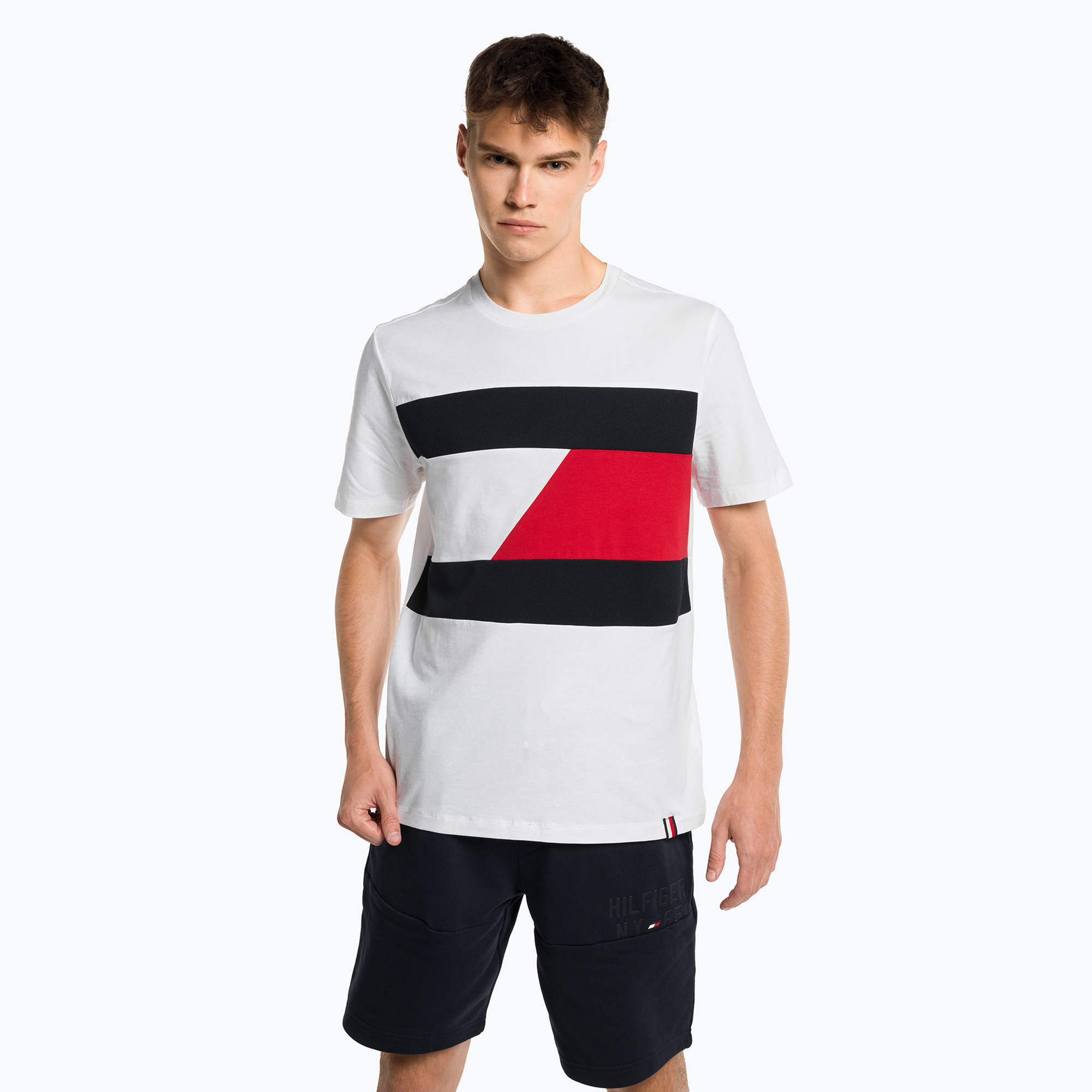 Men's Tommy Hilfiger Colorblocked Mix Media S/S training shirt white (XXL)