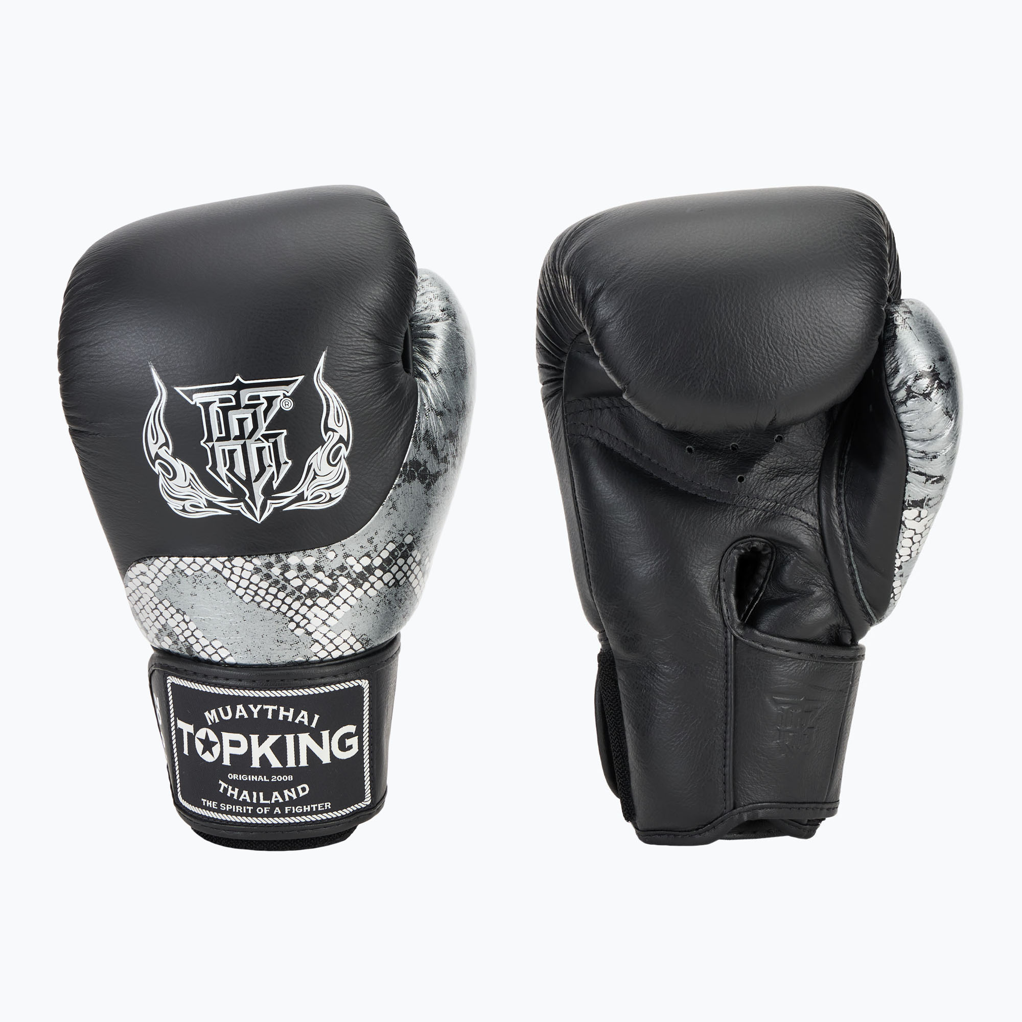 Top King Muay Thai Power Snake black/silver boxing gloves (12 oz)