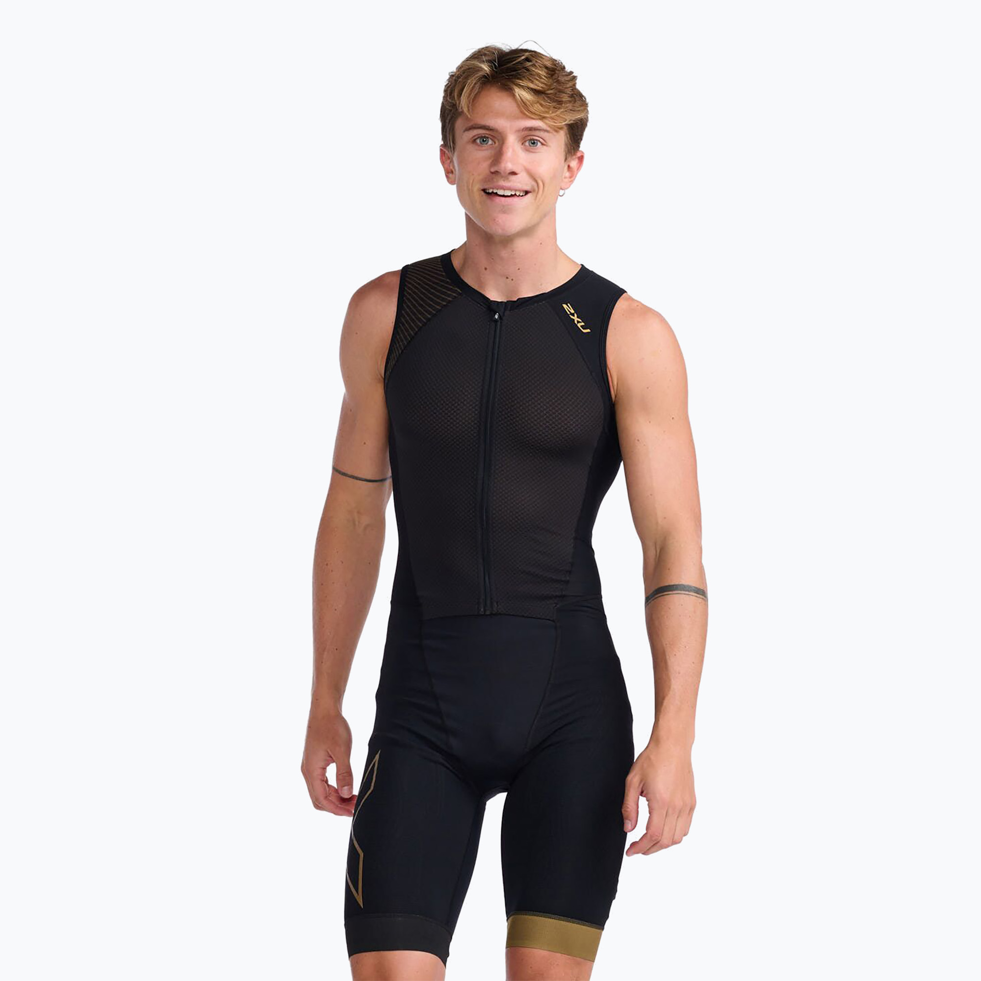 Men's triathlon suit 2XU Light Speed Front Zip black/gold (S)