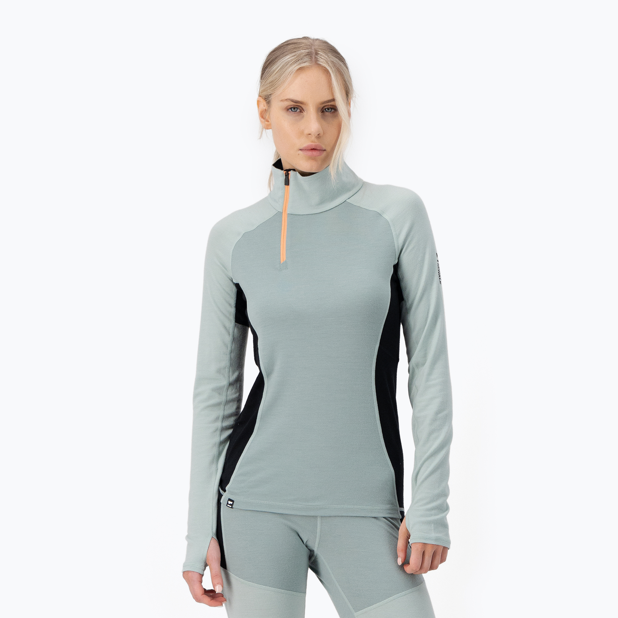 Men's Mons Royale Olympus Merino Base Layer 1/2 Zip dew/ black thermal longsleeve (L)