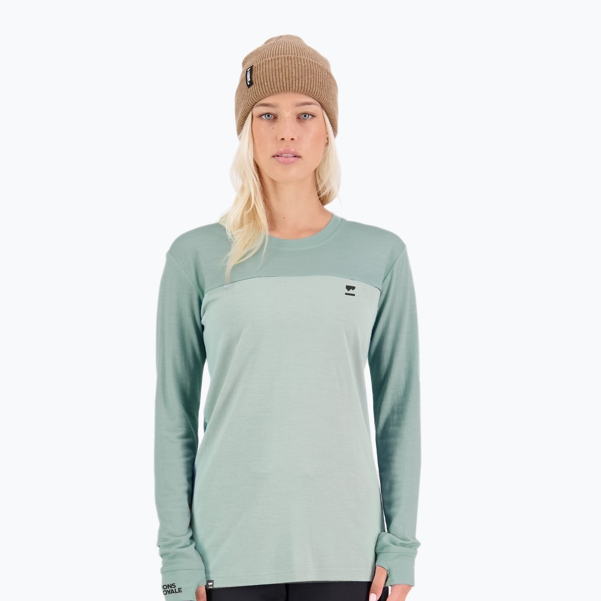 Ladies' Mons Royale Yotei Merino glacier/ dew thermal longsleeve (L)