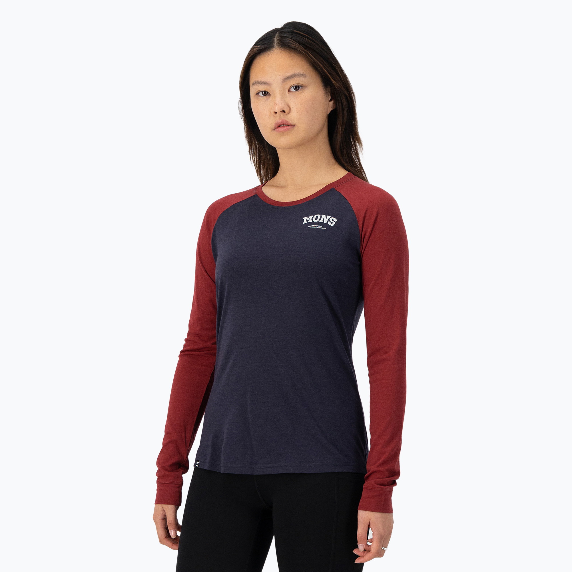 Women's thermal longsleeve Mons Royale Icon Raglan cherry/ 9 iron (XS)